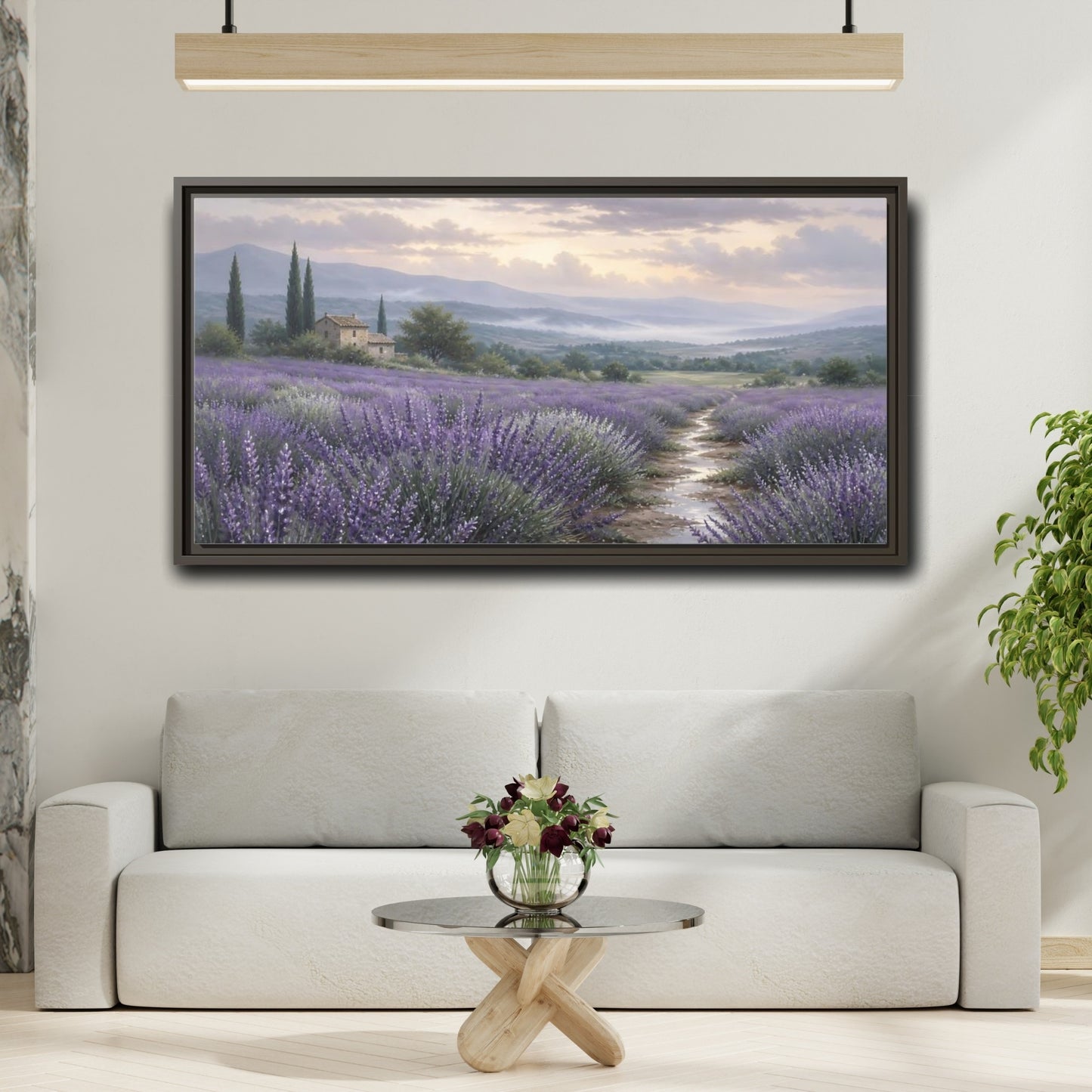 Mockup 2. Nature Lavender Field Purple Lavender Field shown as stretched canvas wall art