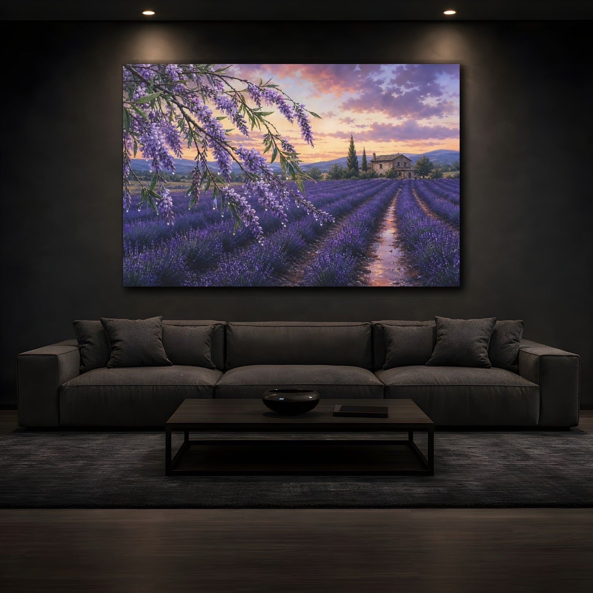 Mockup 3. Nature Lavender Field Purple Lavender Field shown as stretched canvas wall art