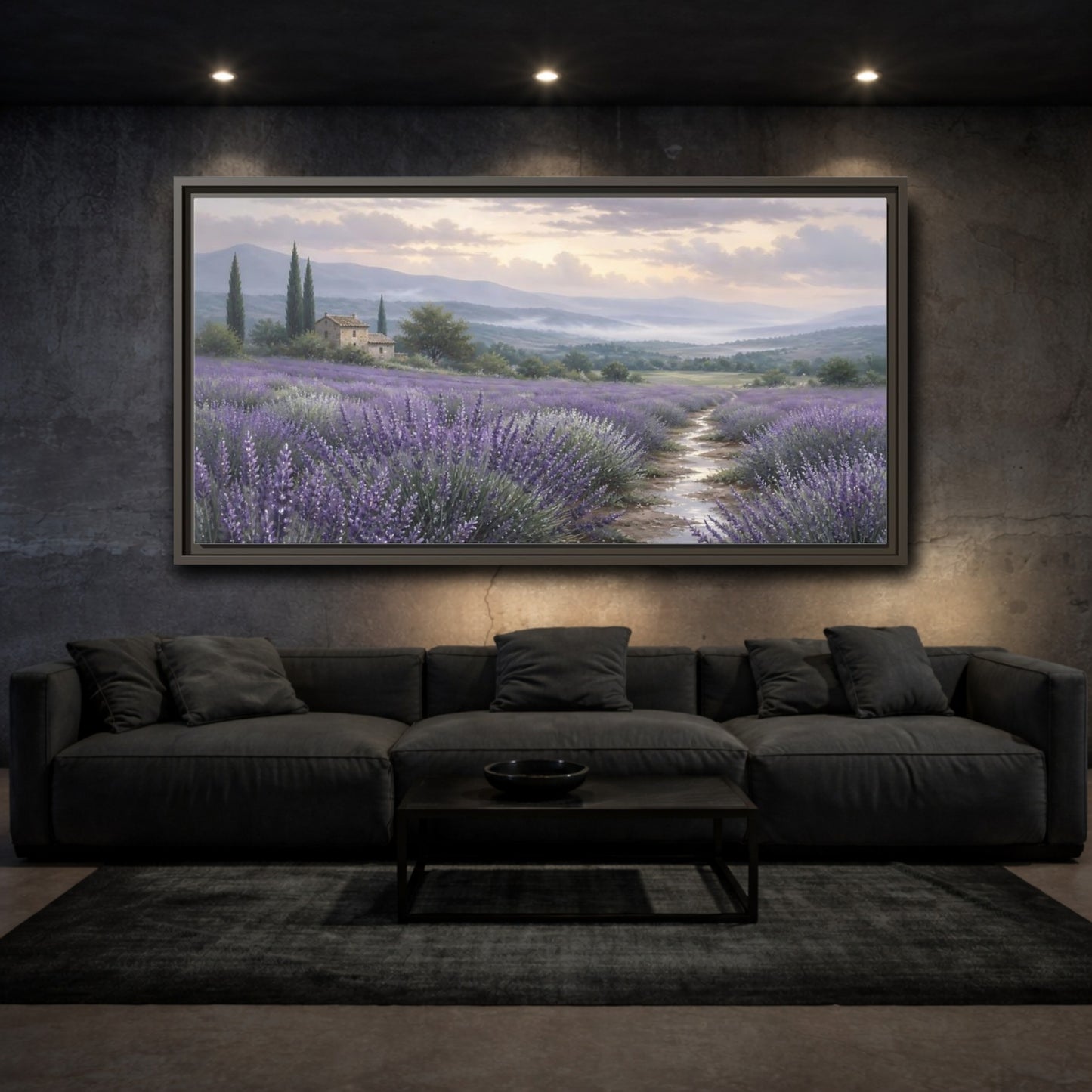 Mockup 3. Nature Lavender Field Purple Lavender Field shown as stretched canvas wall art