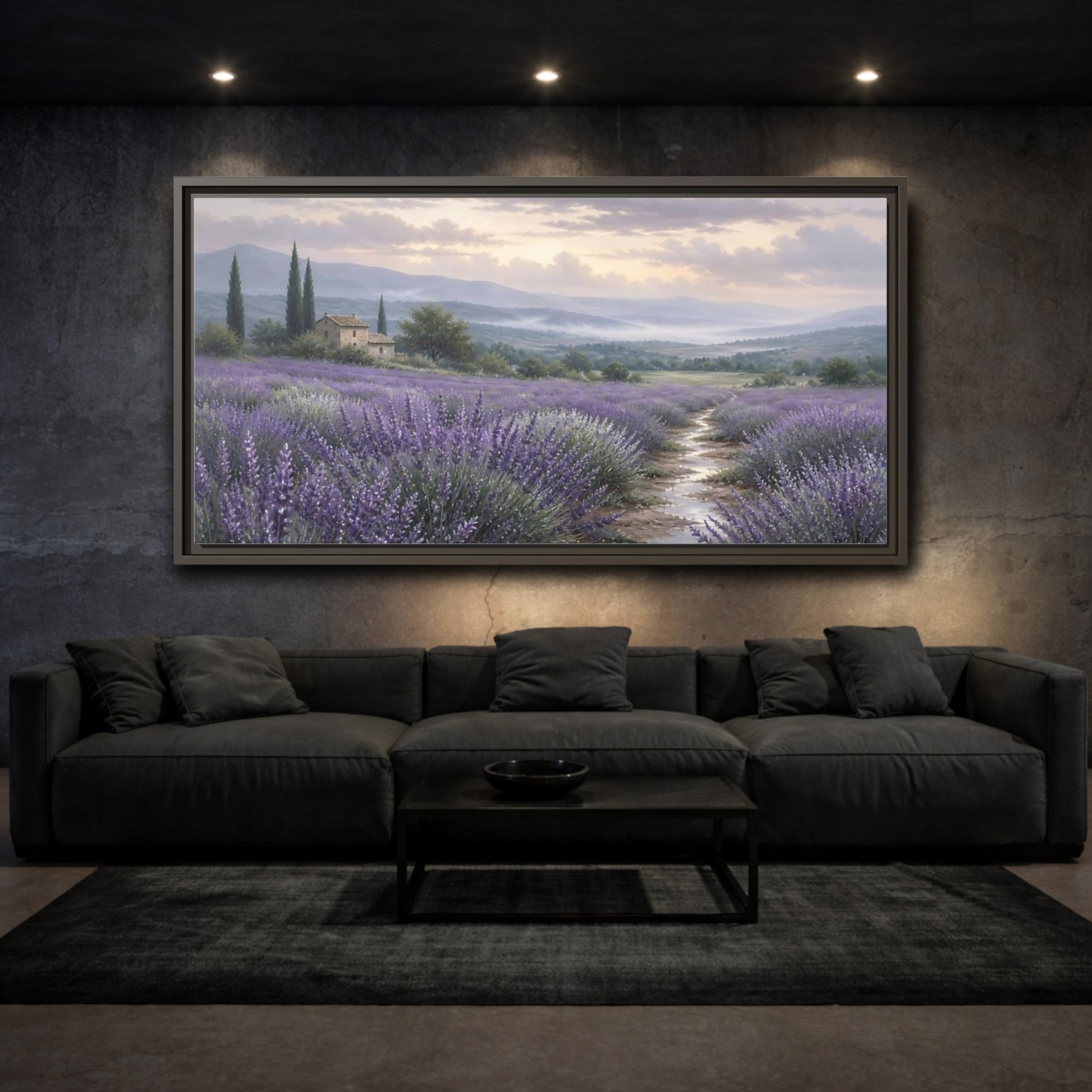 Mockup 3. Nature Lavender Field Purple Lavender Field shown as stretched canvas wall art