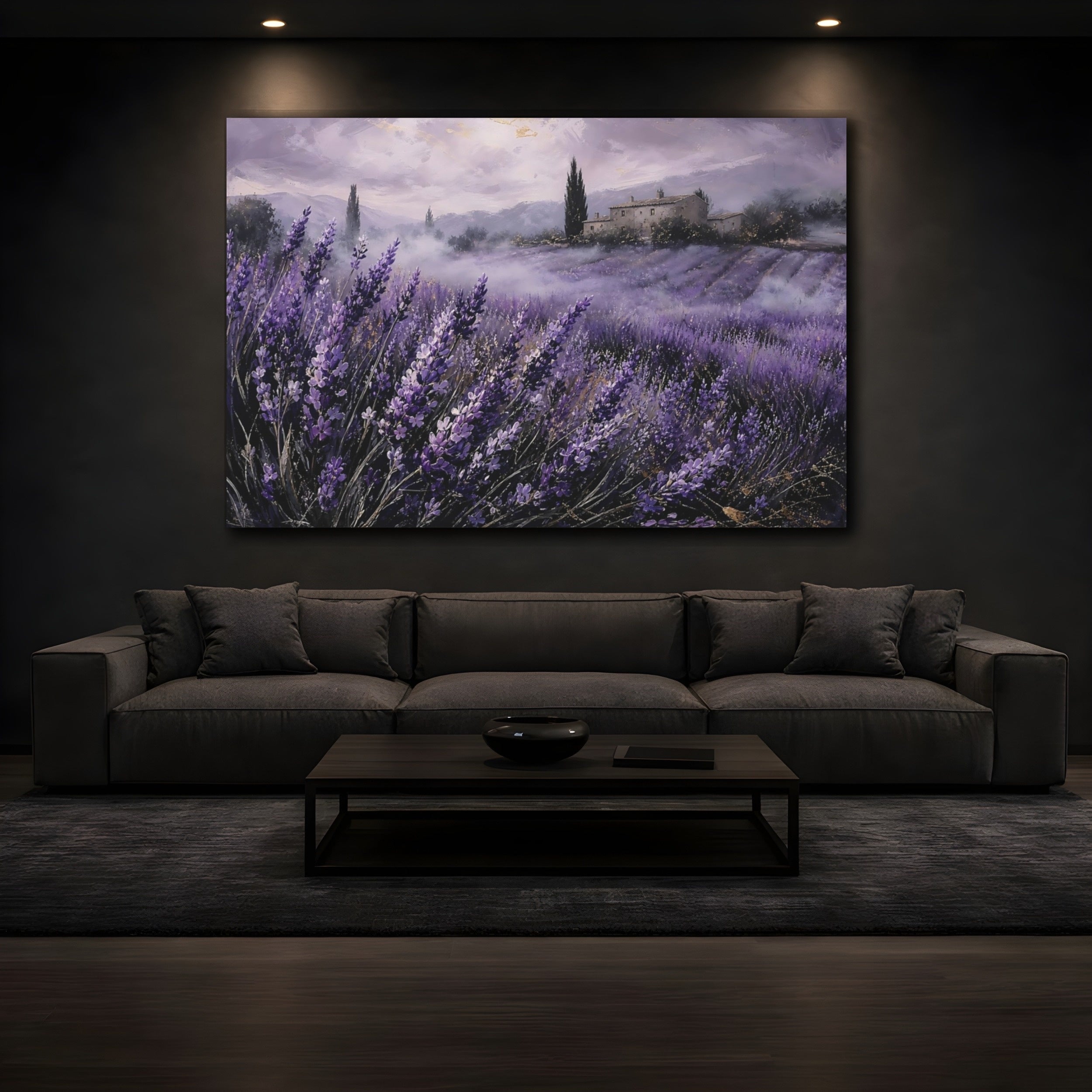 Mockup 3. Nature Lavender Field Purple Lavender Field shown as stretched canvas wall art