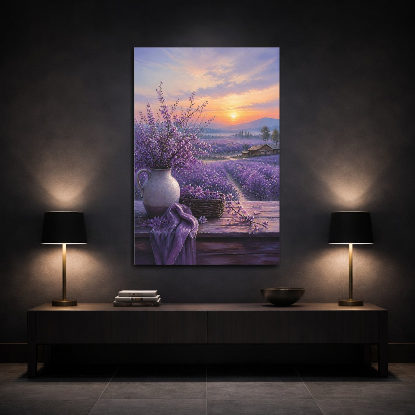 Mockup 3. Nature Lavender Field Purple Lavender Field shown as stretched canvas wall art