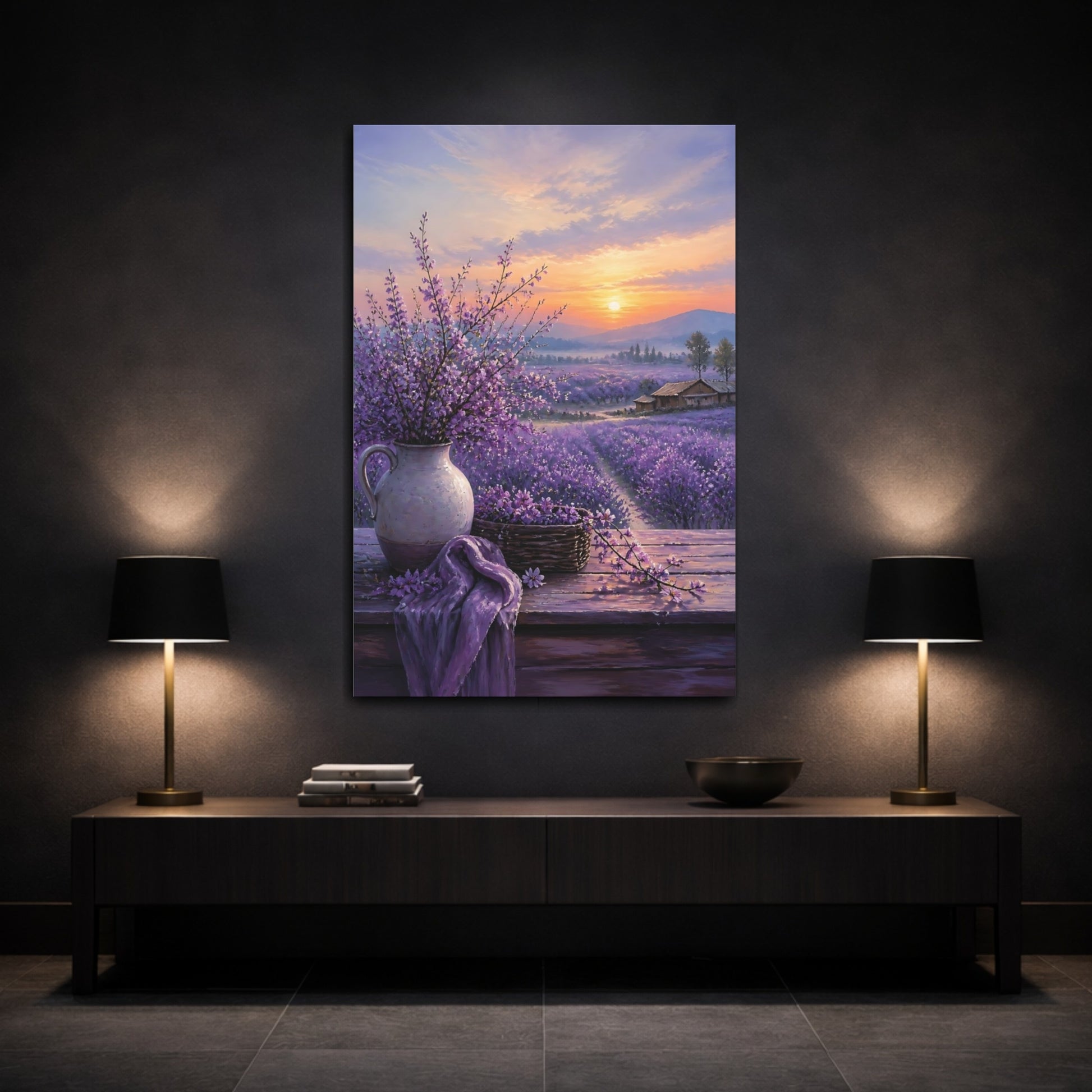 Mockup 3. Nature Lavender Field Purple Lavender Field shown as stretched canvas wall art