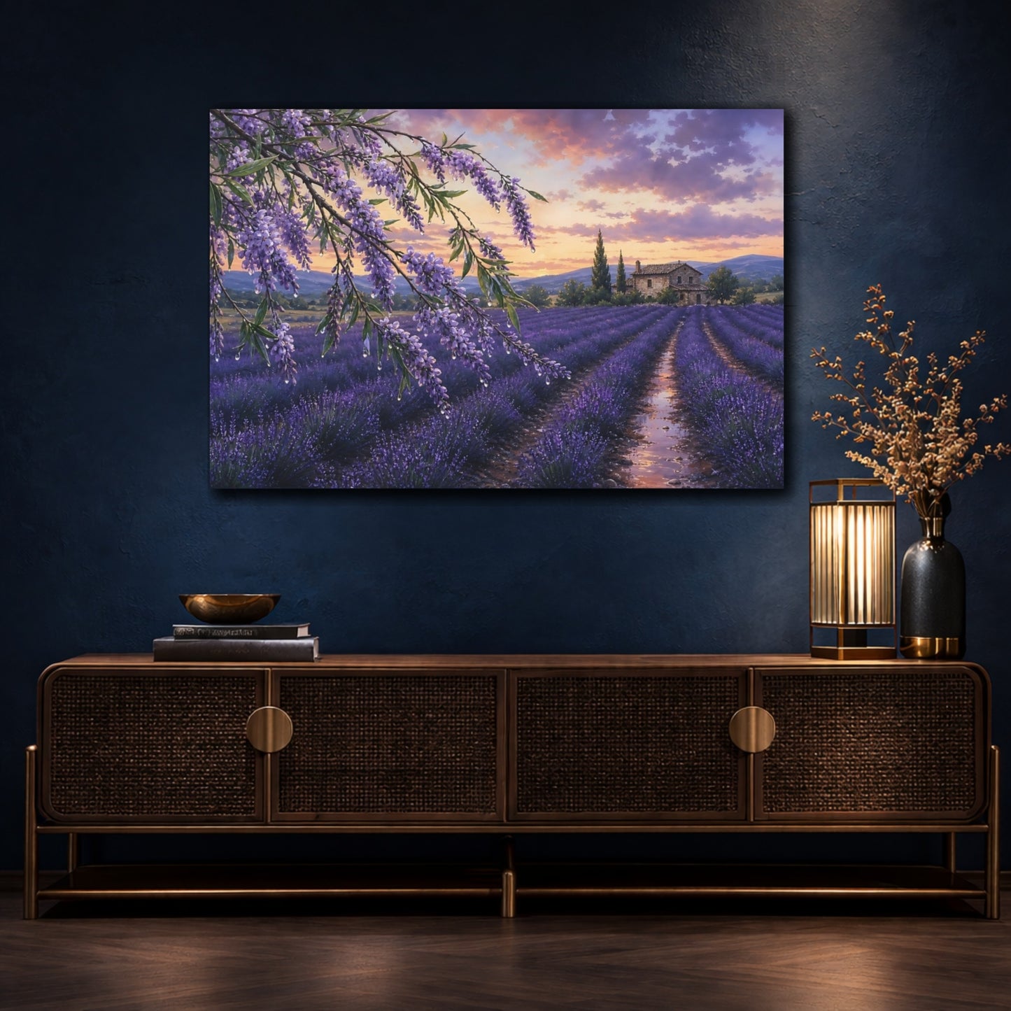 Mockup 4. Nature Lavender Field Purple Lavender Field shown as stretched canvas wall art