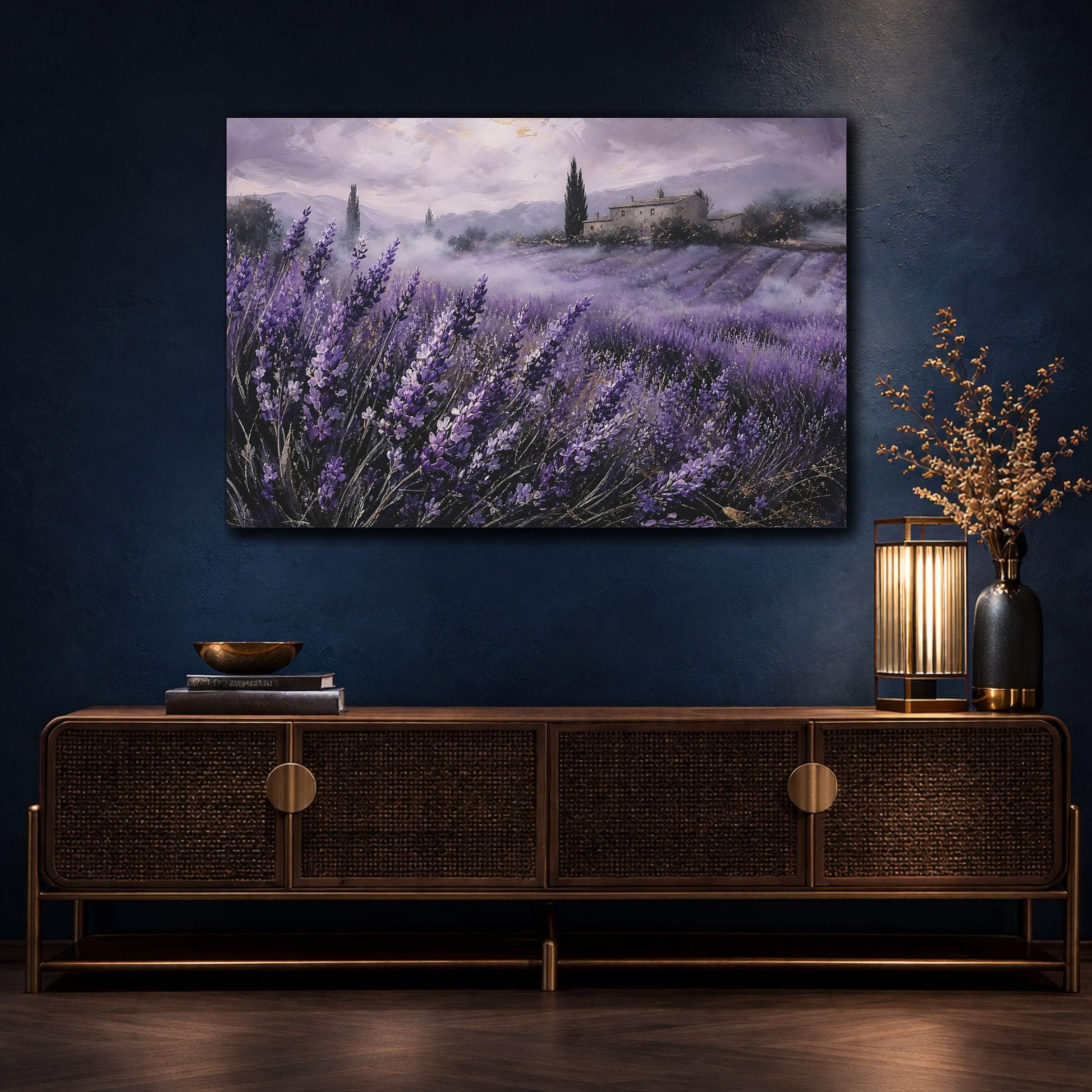 Mockup 4. Nature Lavender Field Purple Lavender Field shown as stretched canvas wall art