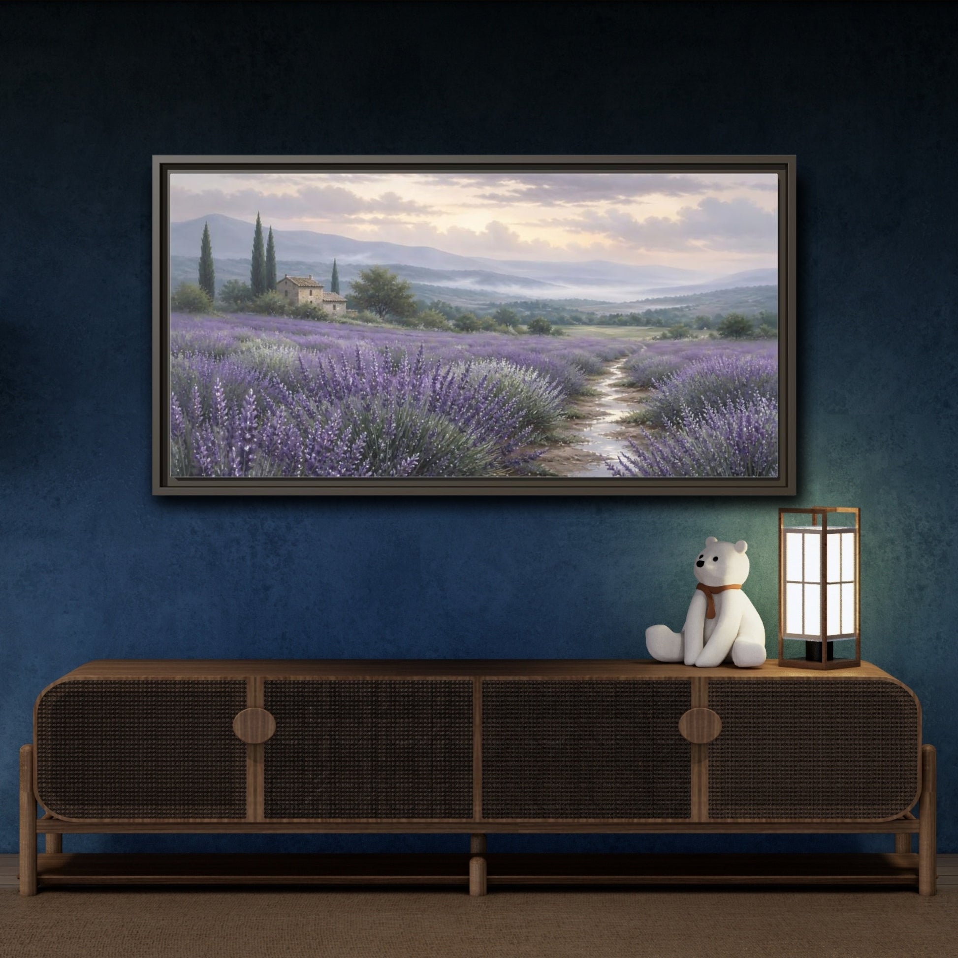 Mockup 4. Nature Lavender Field Purple Lavender Field shown as stretched canvas wall art