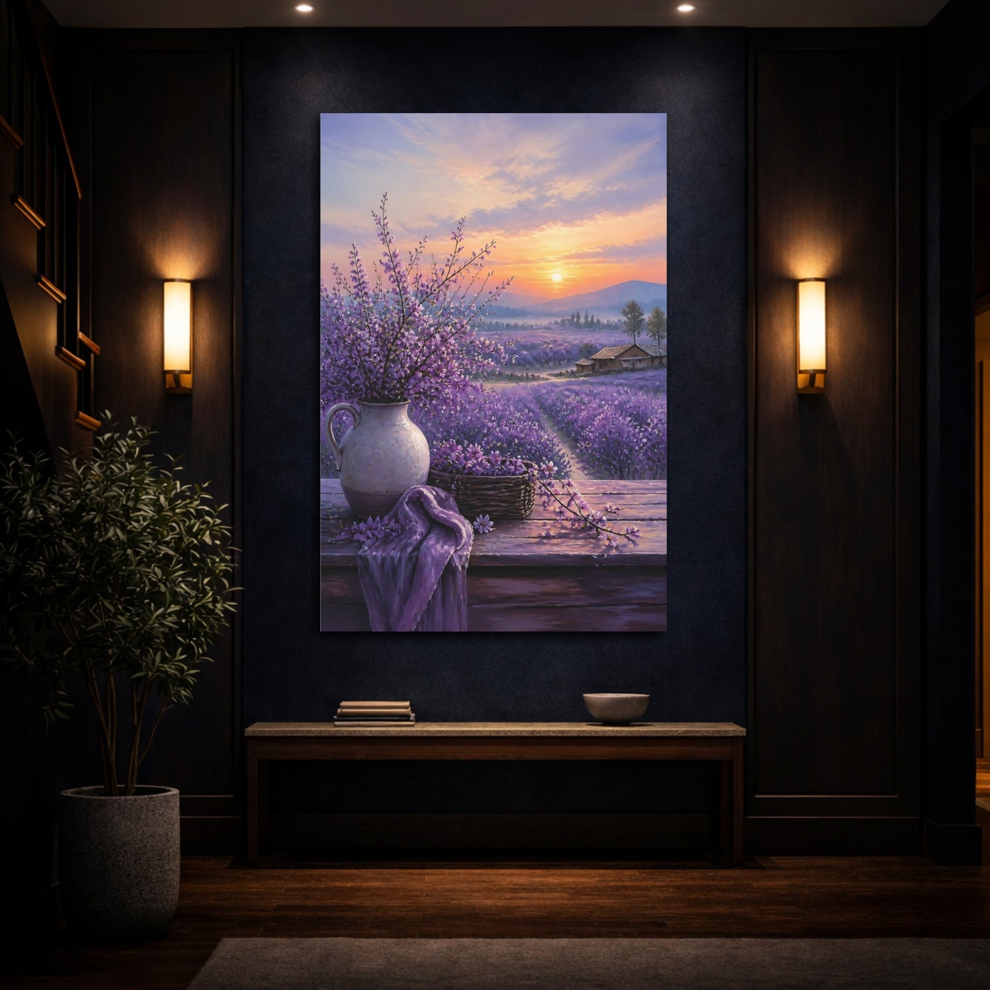 Mockup 4. Nature Lavender Field Purple Lavender Field shown as stretched canvas wall art