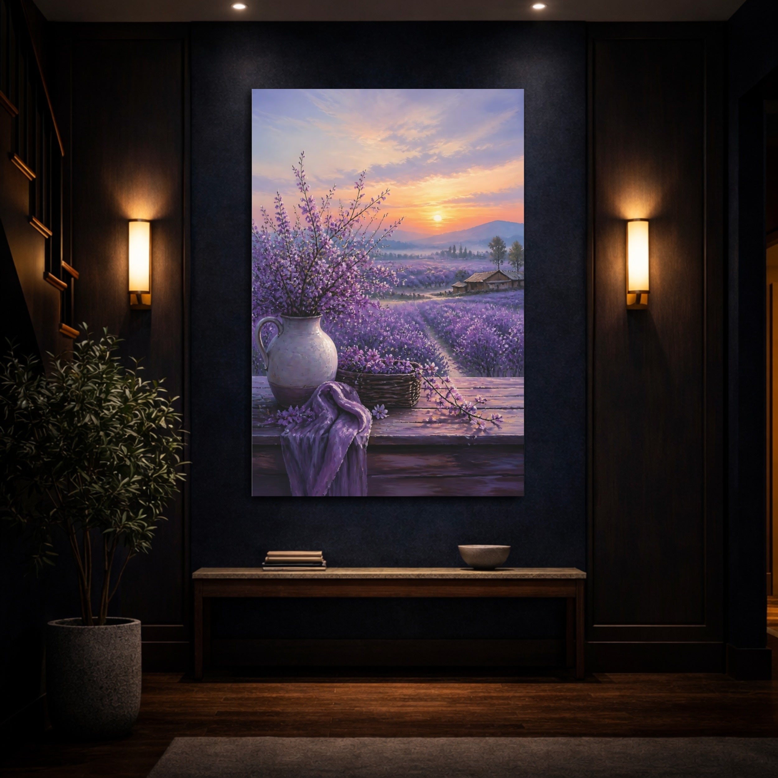Mockup 4. Nature Lavender Field Purple Lavender Field shown as stretched canvas wall art
