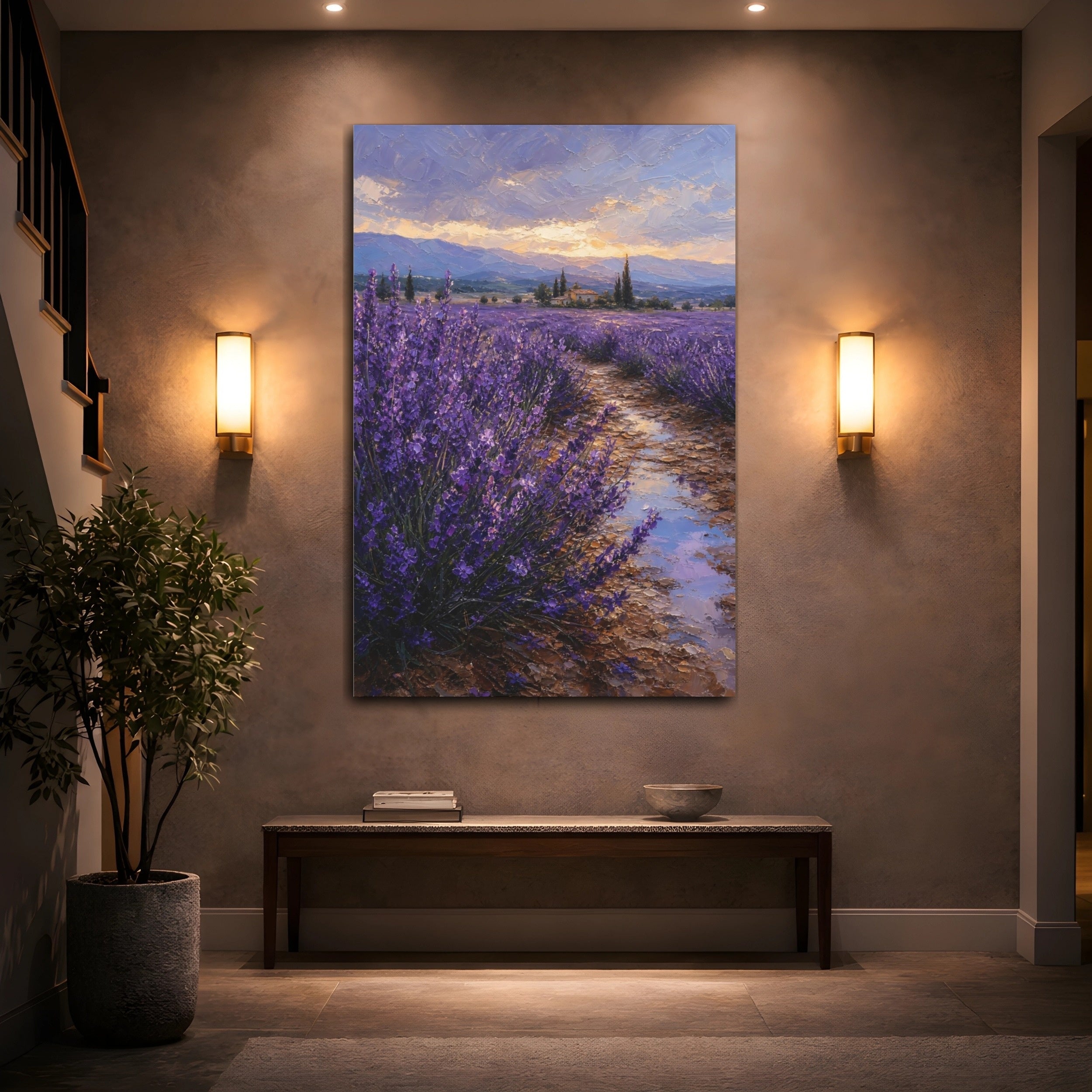 Mockup 2. Nature Lavender Field Purple Lavender Landscape shown as stretched canvas wall art