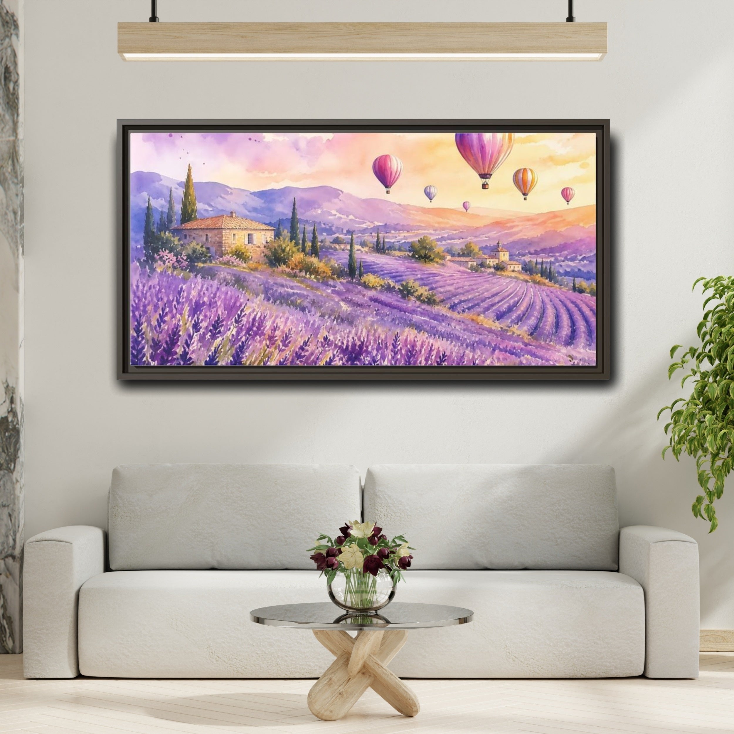 Mockup 2. Nature Lavender Field Purple Lavender Landscape shown as stretched canvas wall art
