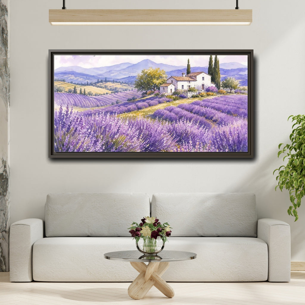 Mockup 2. Nature Lavender Field Purple Lavender Landscape shown as stretched canvas wall art