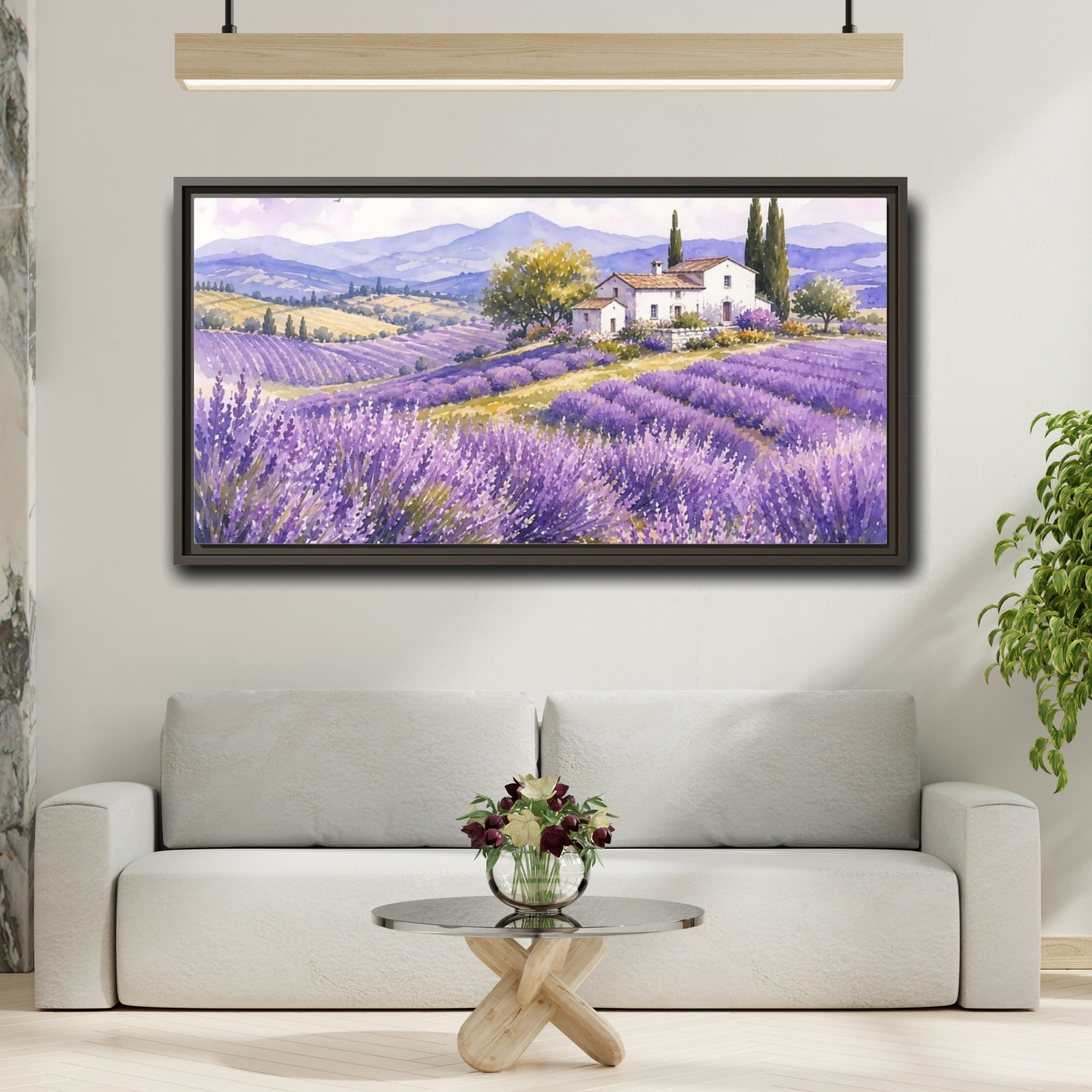 Mockup 2. Nature Lavender Field Purple Lavender Landscape shown as stretched canvas wall art