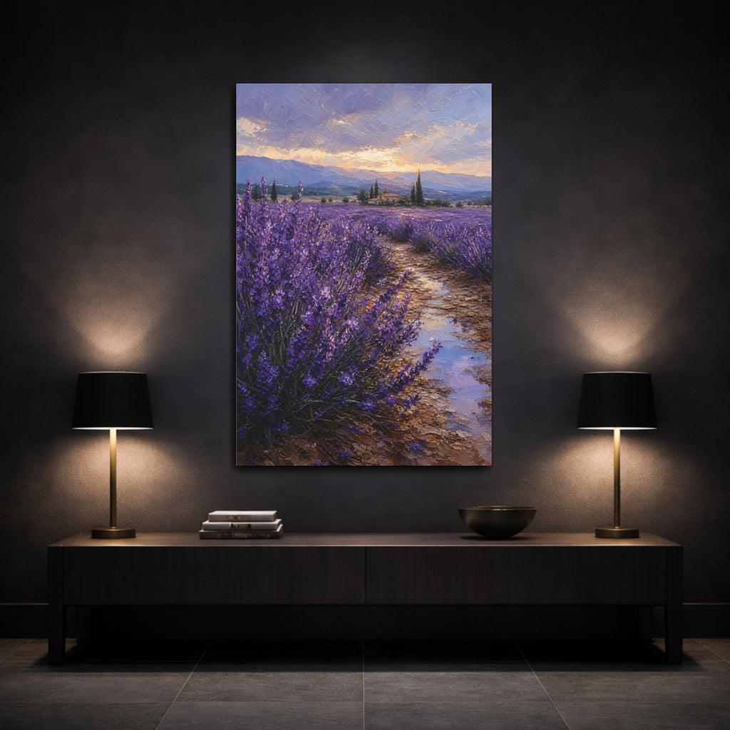 Mockup 3. Nature Lavender Field Purple Lavender Landscape shown as stretched canvas wall art