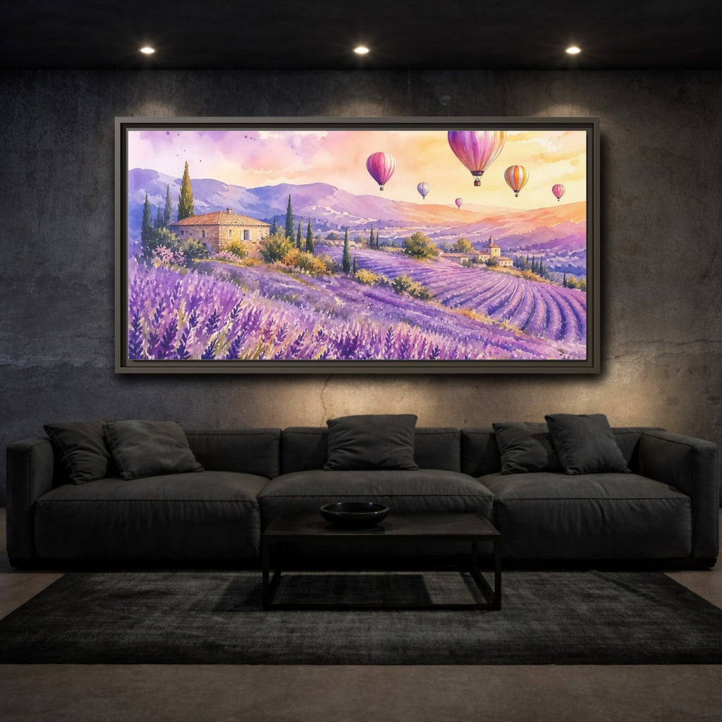 Mockup 3. Nature Lavender Field Purple Lavender Landscape shown as stretched canvas wall art