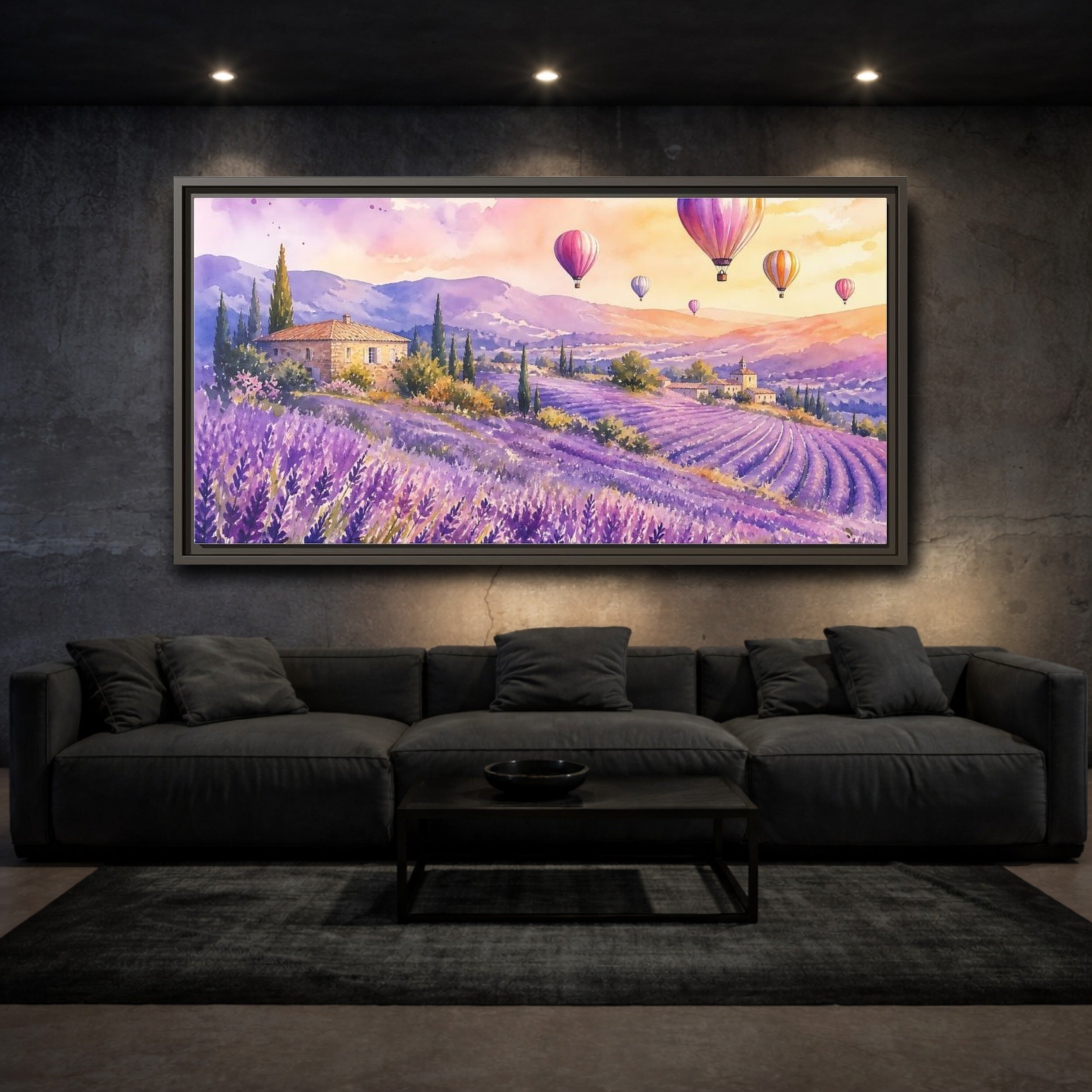 Mockup 3. Nature Lavender Field Purple Lavender Landscape shown as stretched canvas wall art