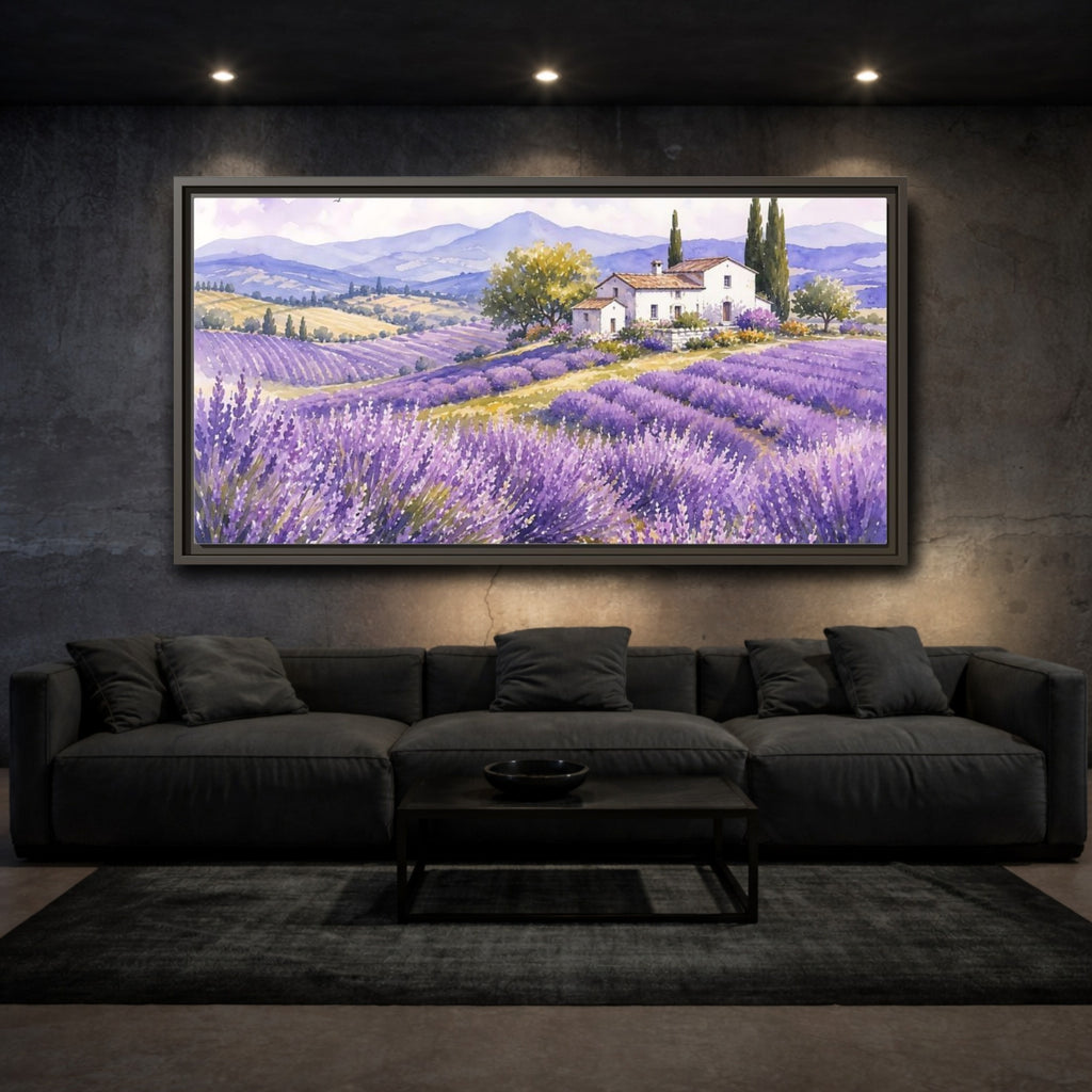 Mockup 3. Nature Lavender Field Purple Lavender Landscape shown as stretched canvas wall art