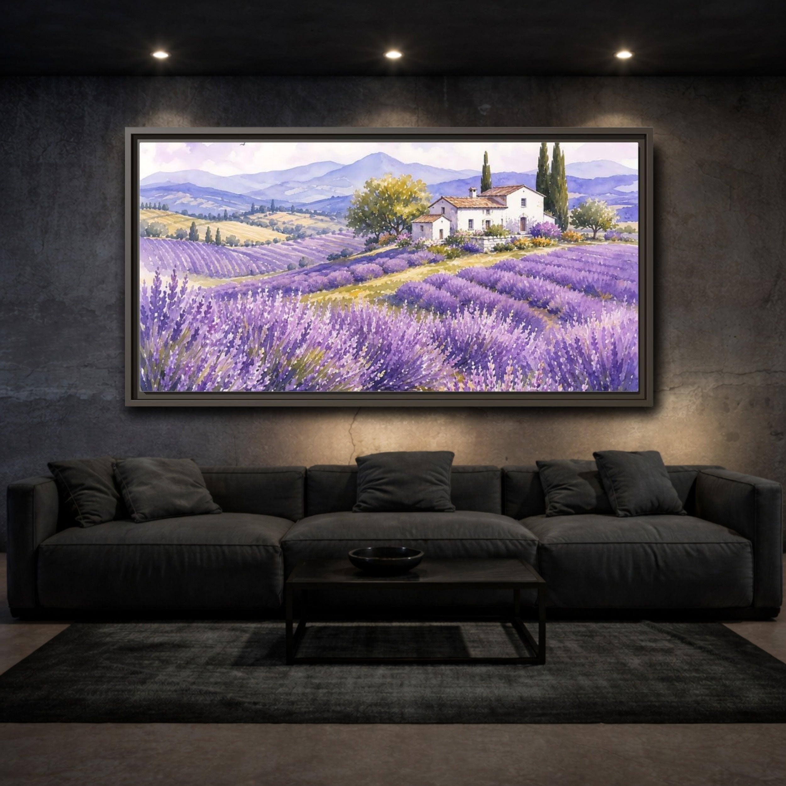 Mockup 3. Nature Lavender Field Purple Lavender Landscape shown as stretched canvas wall art
