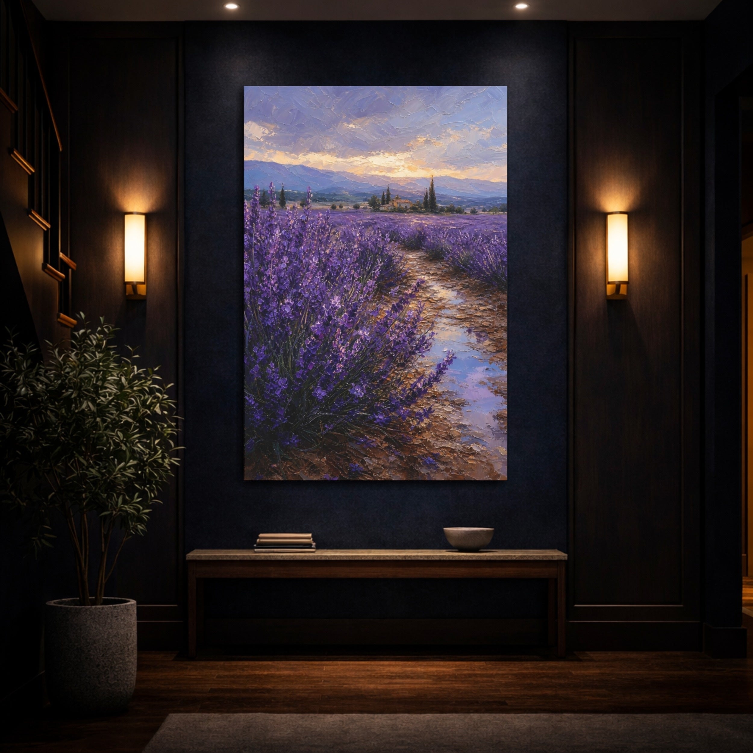 Mockup 4. Nature Lavender Field Purple Lavender Landscape shown as stretched canvas wall art