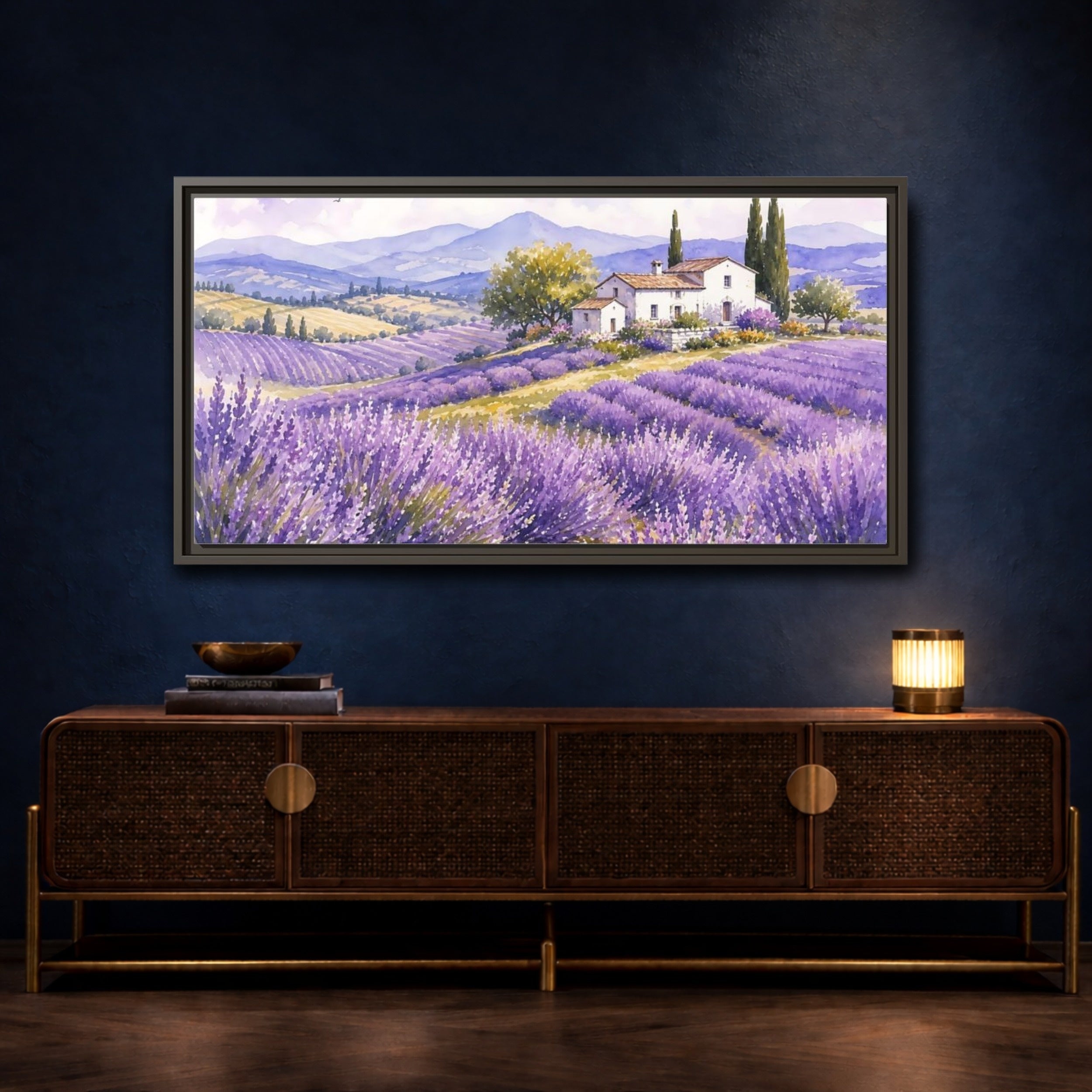 Mockup 4. Nature Lavender Field Purple Lavender Landscape shown as stretched canvas wall art