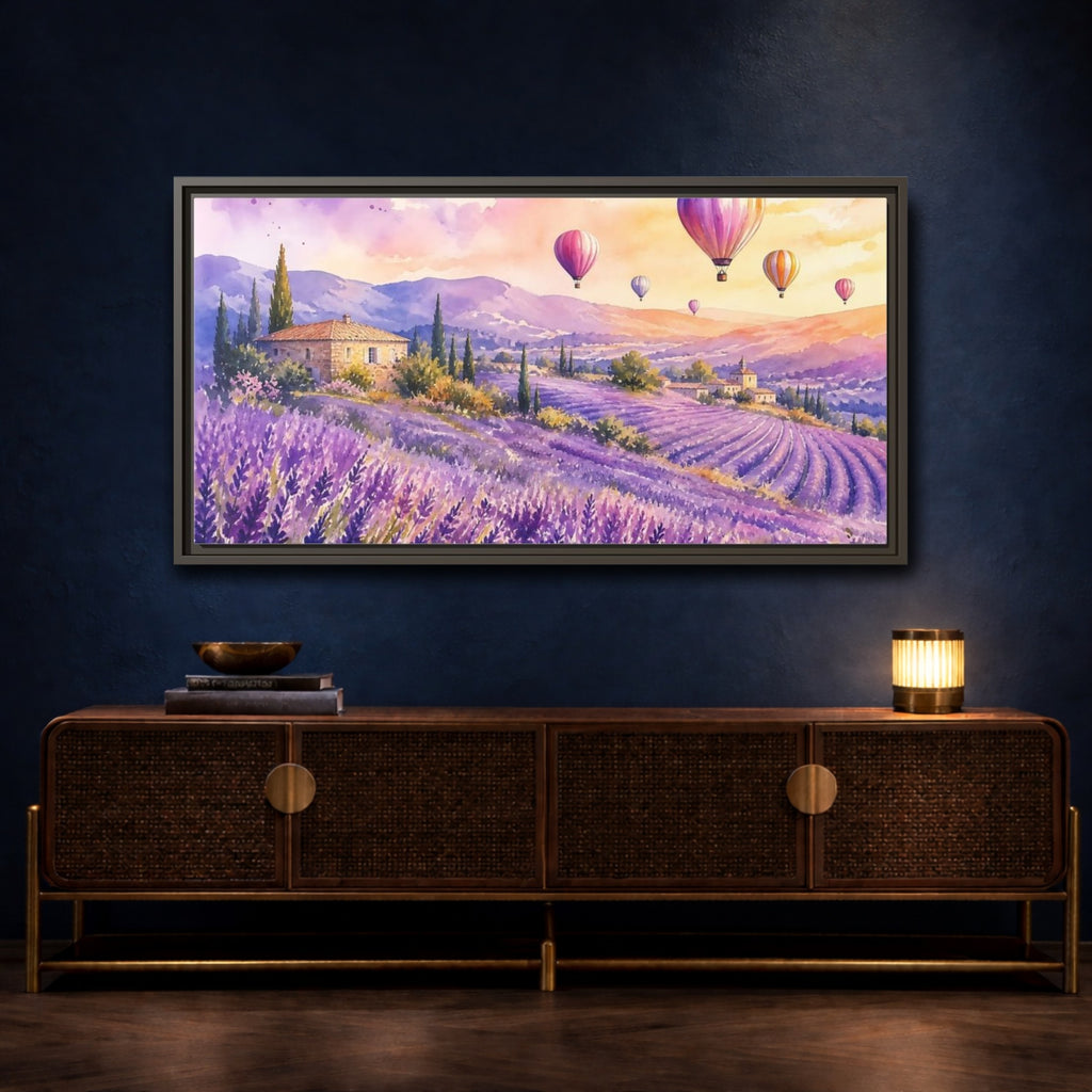 Mockup 4. Nature Lavender Field Purple Lavender Landscape shown as stretched canvas wall art