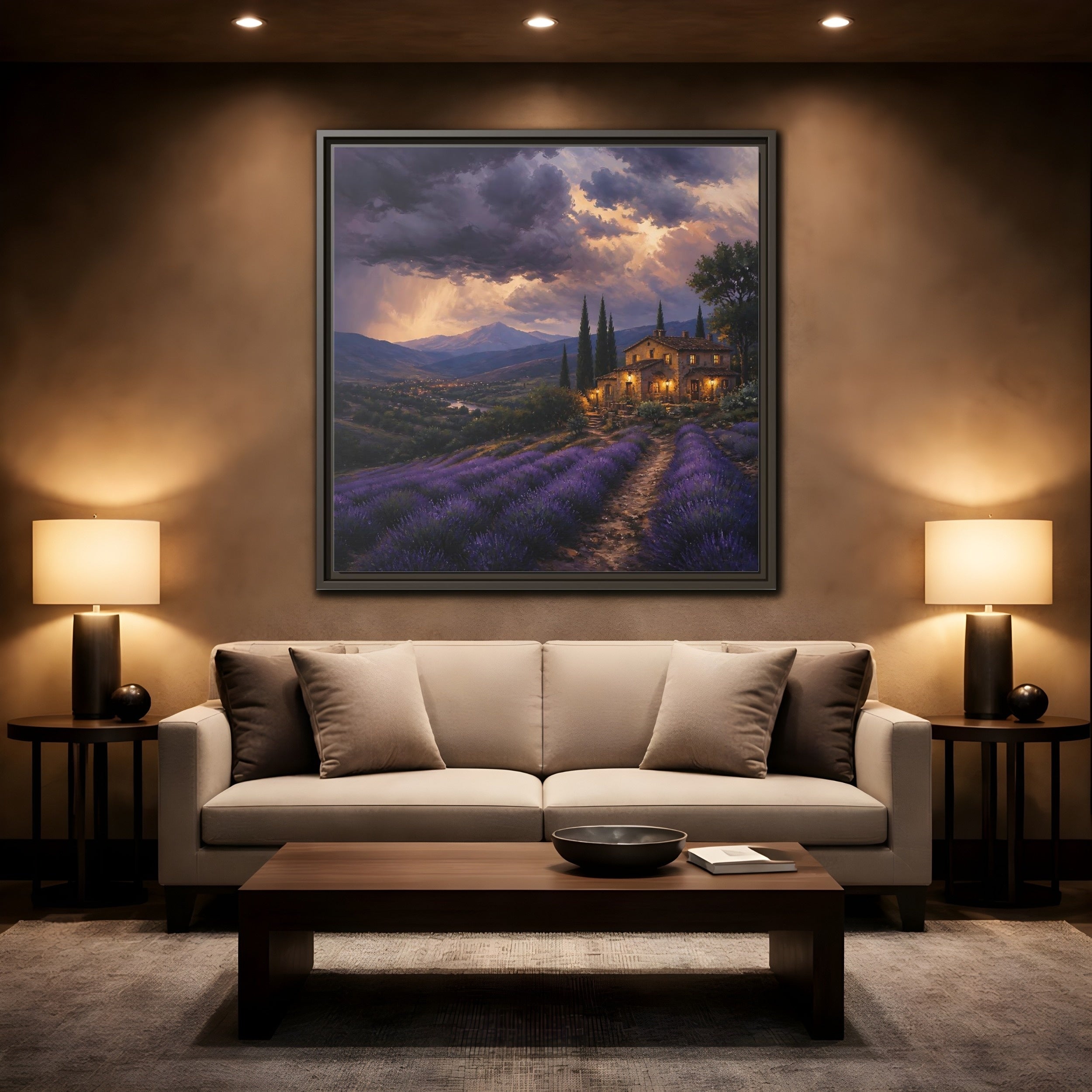 Mockup 2. Nature Lavender Field Purple Lavender shown as stretched canvas wall art