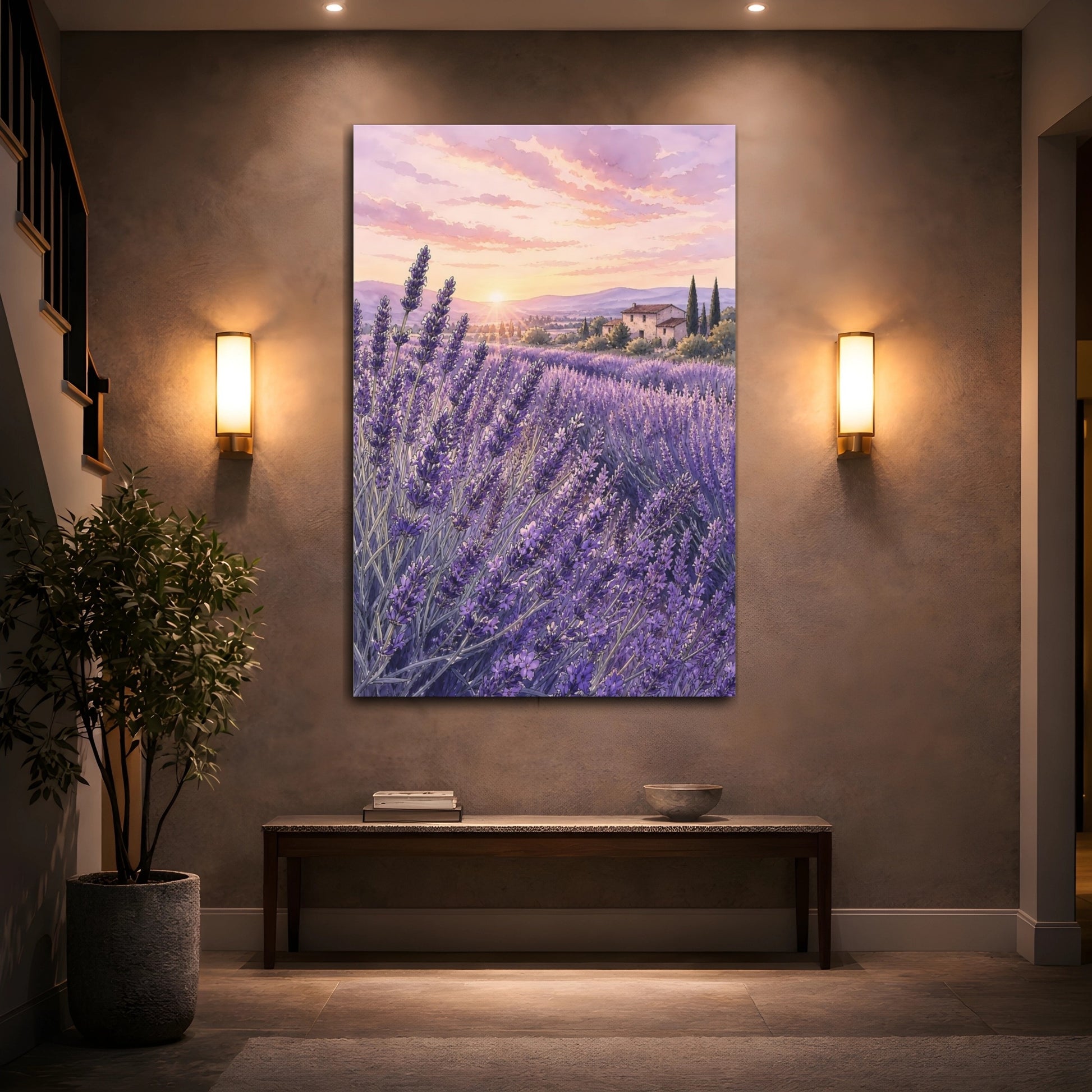 Mockup 2. Nature Lavender Field Purple Lavender shown as stretched canvas wall art