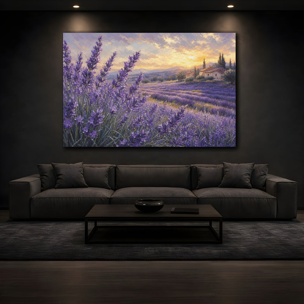 Mockup 3. Nature Lavender Field Purple Lavender shown as stretched canvas wall art