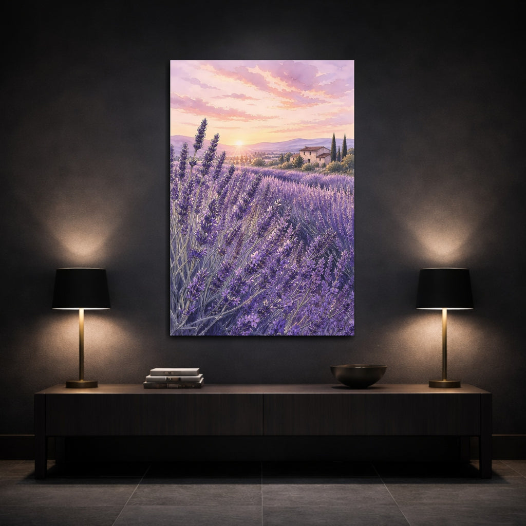 Mockup 3. Nature Lavender Field Purple Lavender shown as stretched canvas wall art