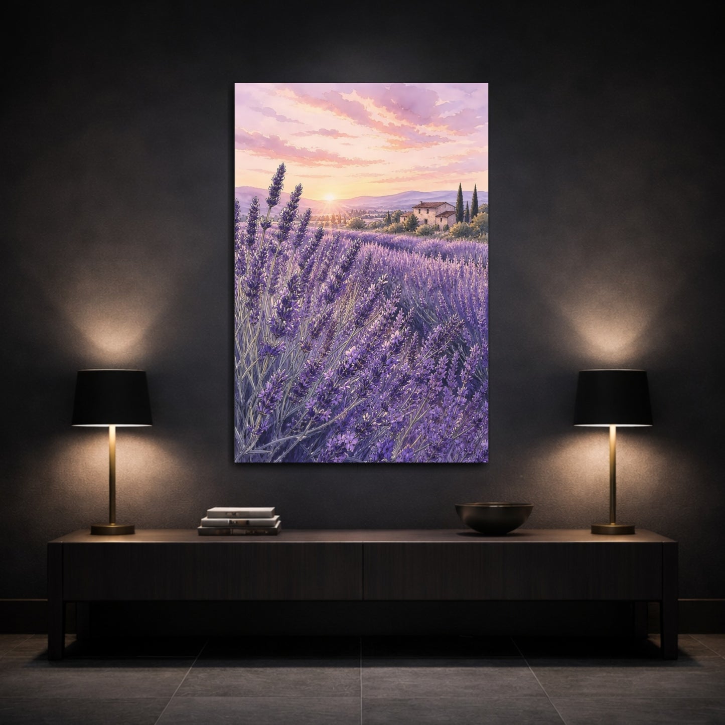 Mockup 3. Nature Lavender Field Purple Lavender shown as stretched canvas wall art
