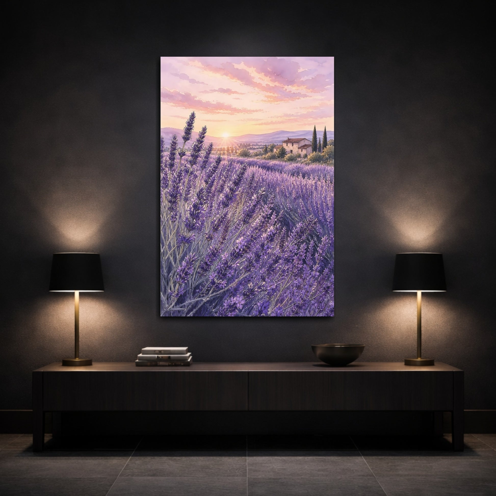 Mockup 3. Nature Lavender Field Purple Lavender shown as stretched canvas wall art