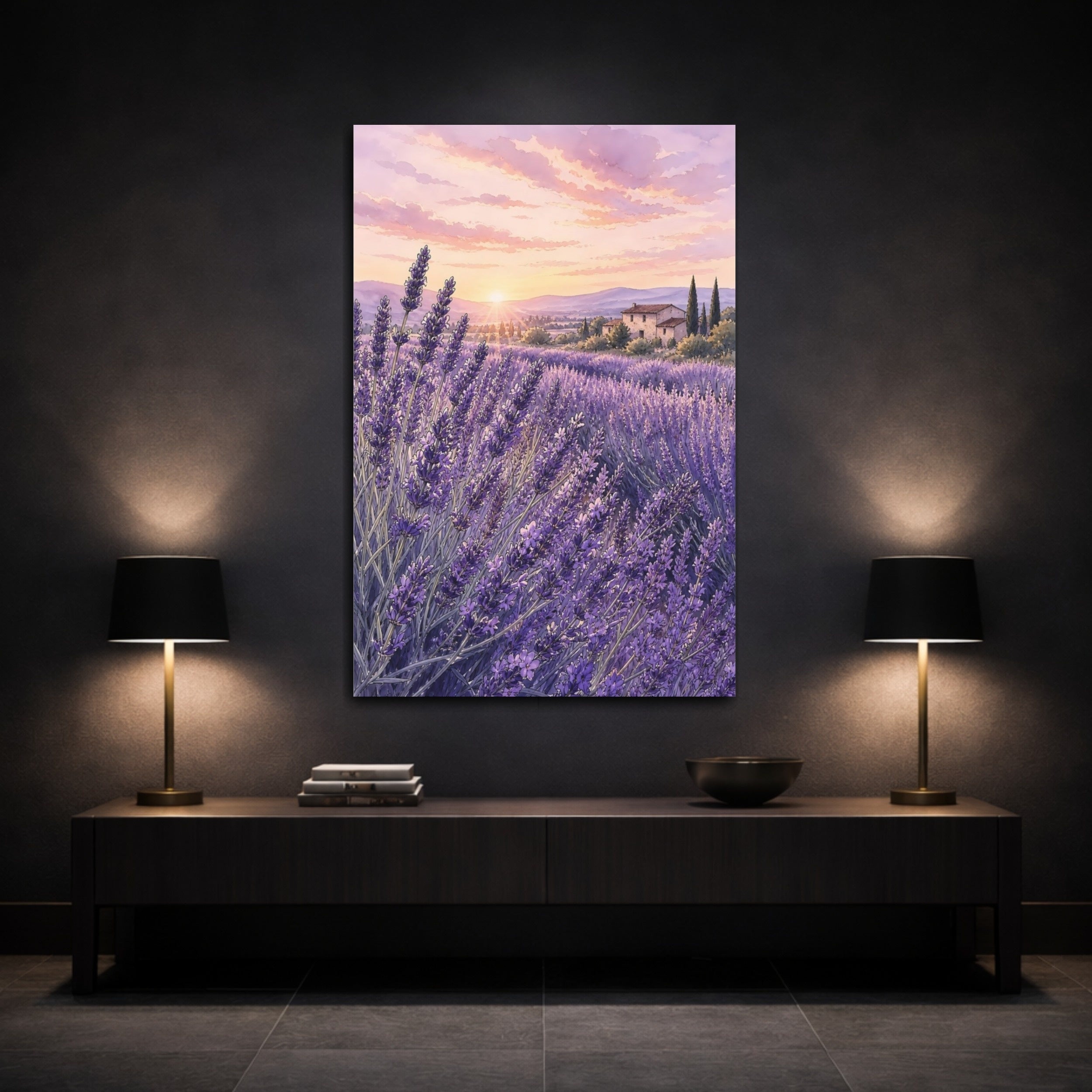 Mockup 3. Nature Lavender Field Purple Lavender shown as stretched canvas wall art
