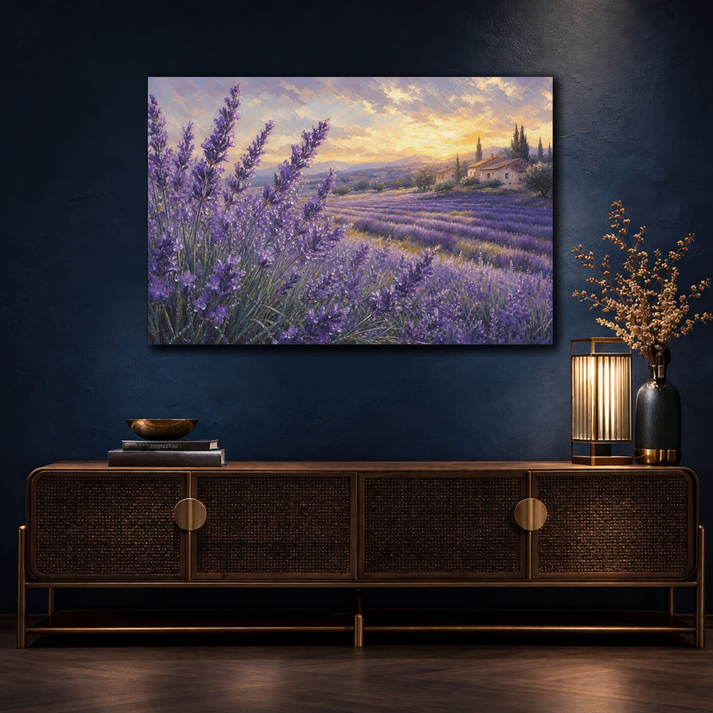Mockup 4. Nature Lavender Field Purple Lavender shown as stretched canvas wall art