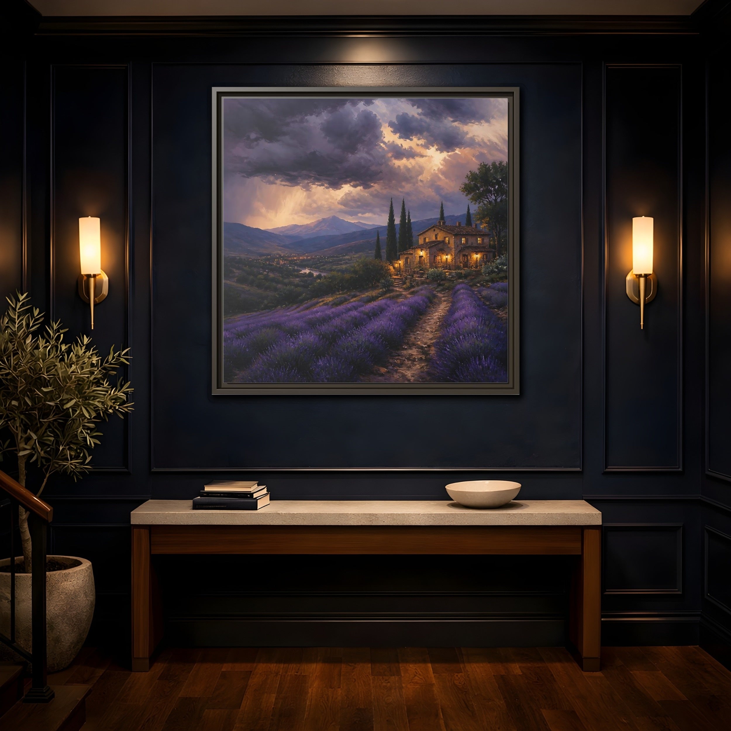 Mockup 4. Nature Lavender Field Purple Lavender shown as stretched canvas wall art