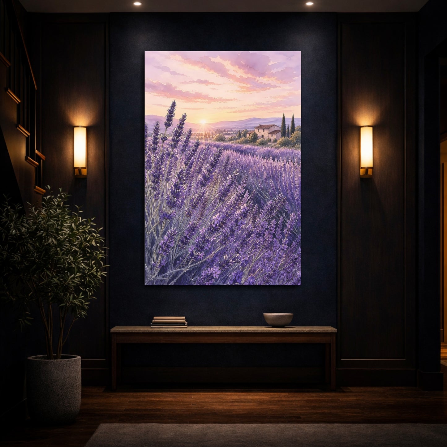 Mockup 4. Nature Lavender Field Purple Lavender shown as stretched canvas wall art