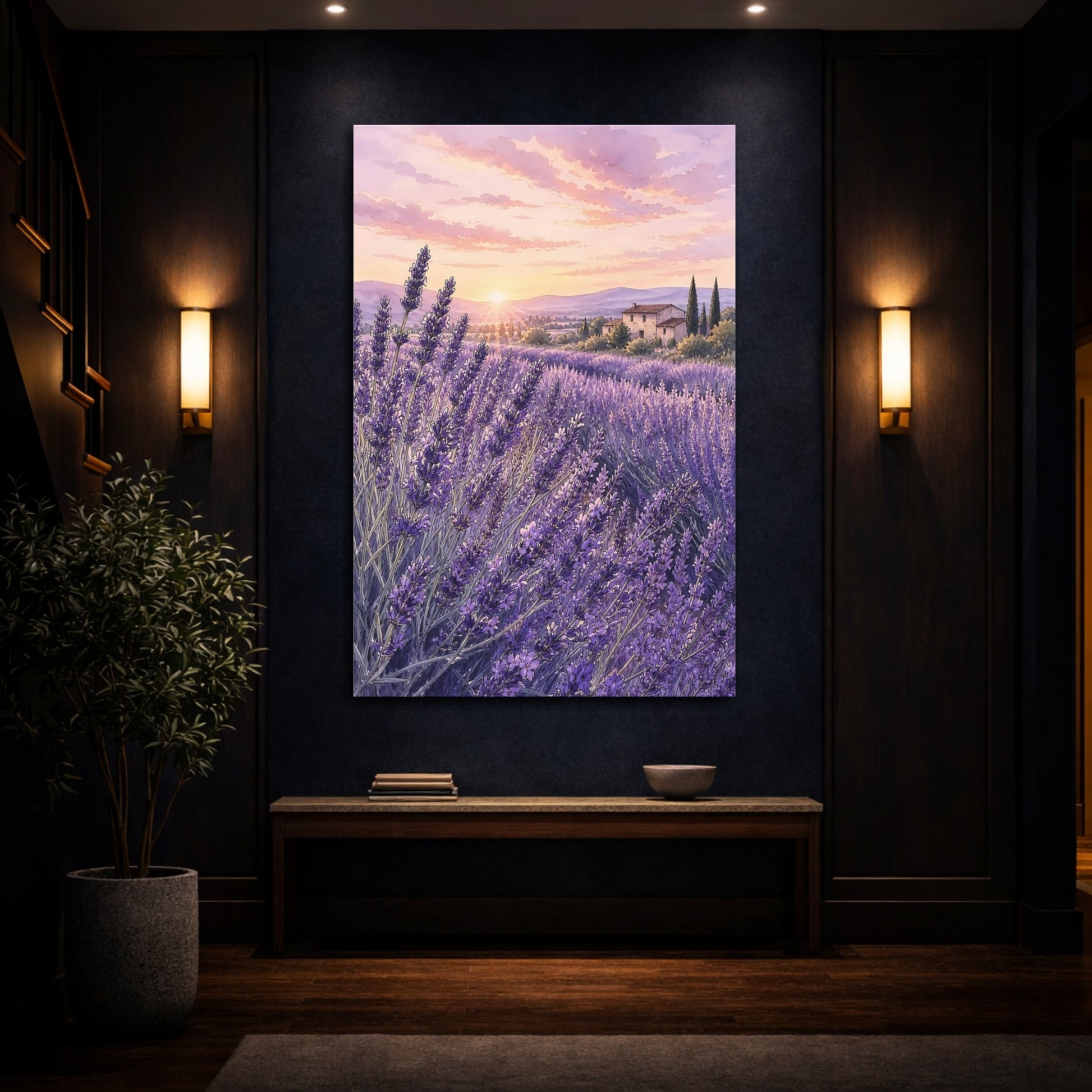 Mockup 4. Nature Lavender Field Purple Lavender shown as stretched canvas wall art