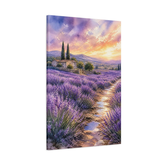 Main Mockup. Nature Lavender Field Purple Lavender Sunset shown as stretched canvas wall art