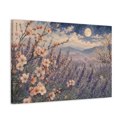 Side Mockup 3. Nature Lavender Field Purple Lavender Night shown as stretched canvas wall art
