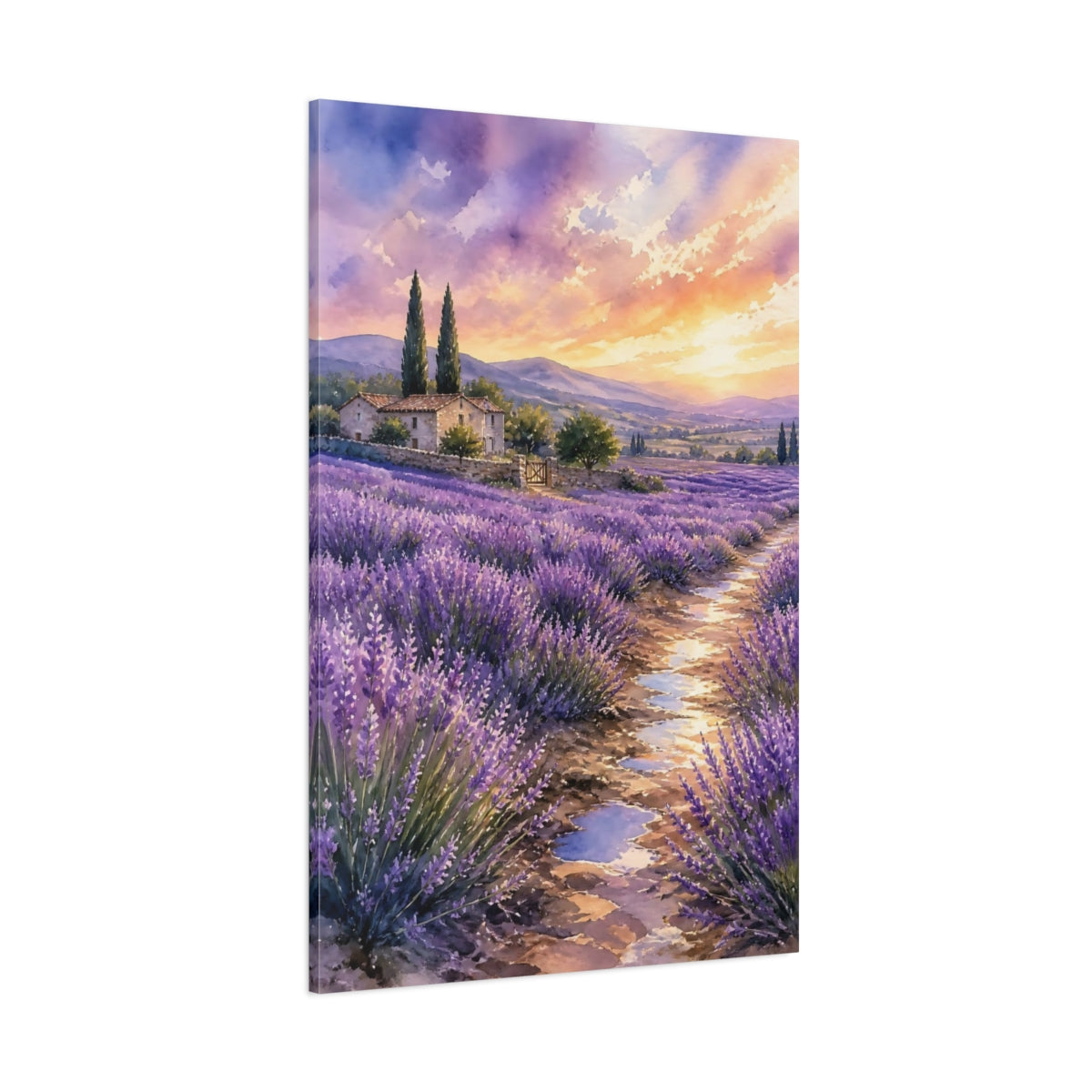 Side Mockup 1. Nature Lavender Field Purple Lavender Sunset shown as stretched canvas wall art