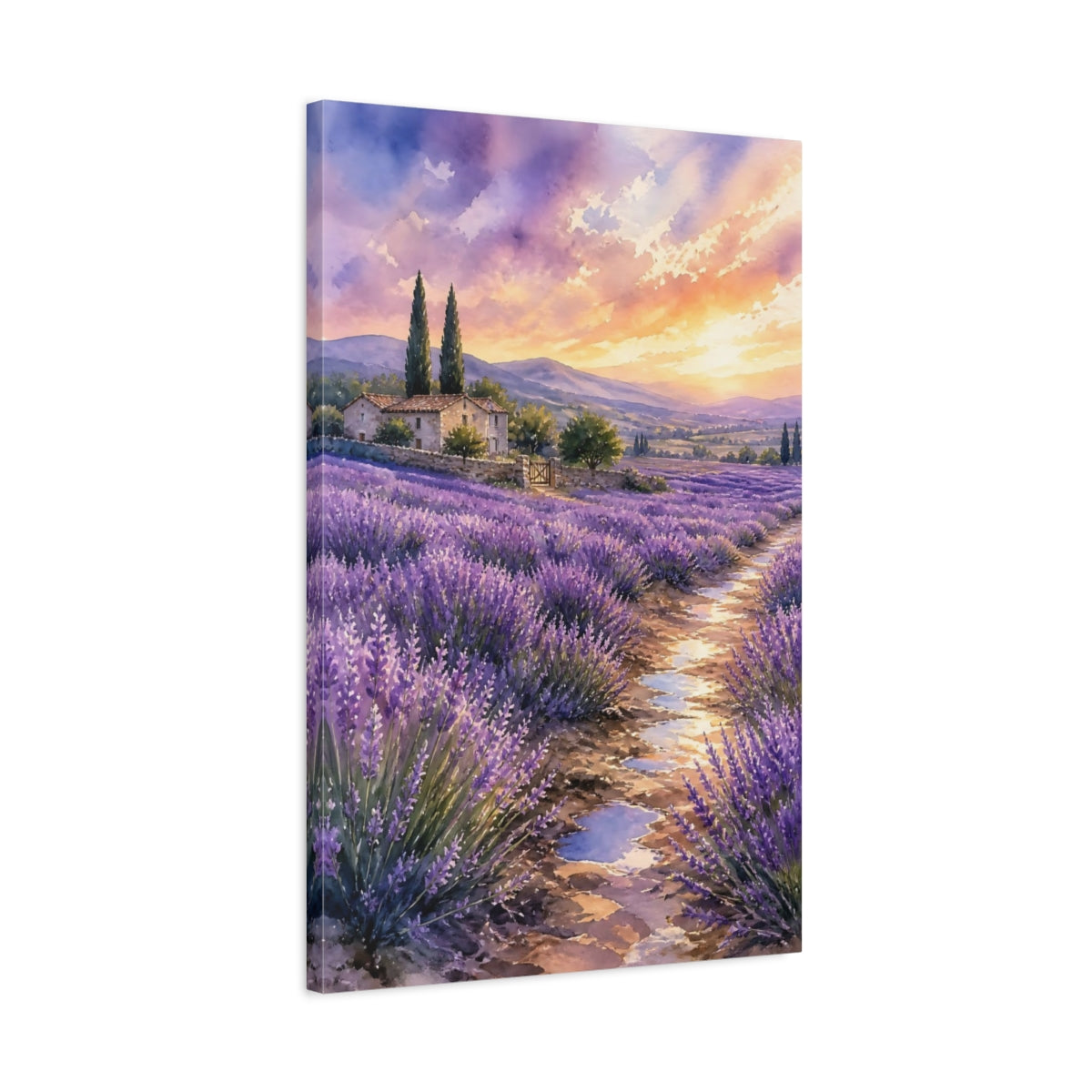 Side Mockup 2. Nature Lavender Field Purple Lavender Sunset shown as stretched canvas wall art