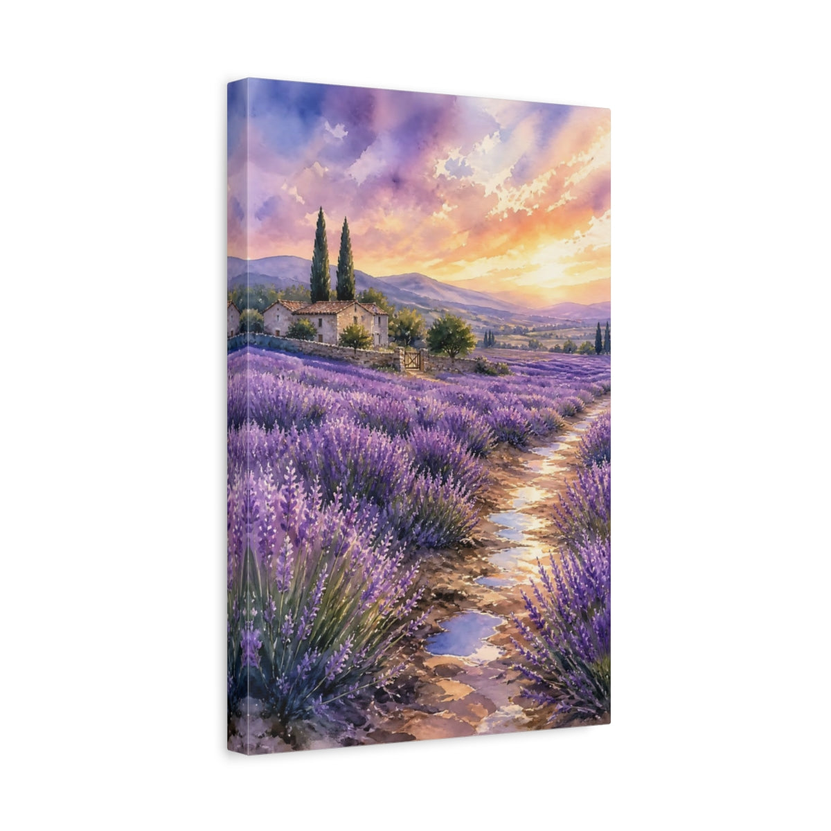 Side Mockup 4. Nature Lavender Field Purple Lavender Sunset shown as stretched canvas wall art