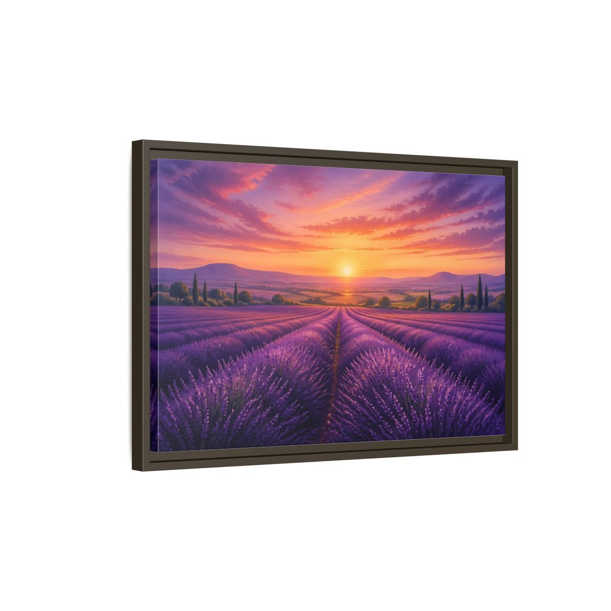 Side Mockup 2. Nature Lavender Field Purple Lavender Sunset shown as stretched canvas wall art