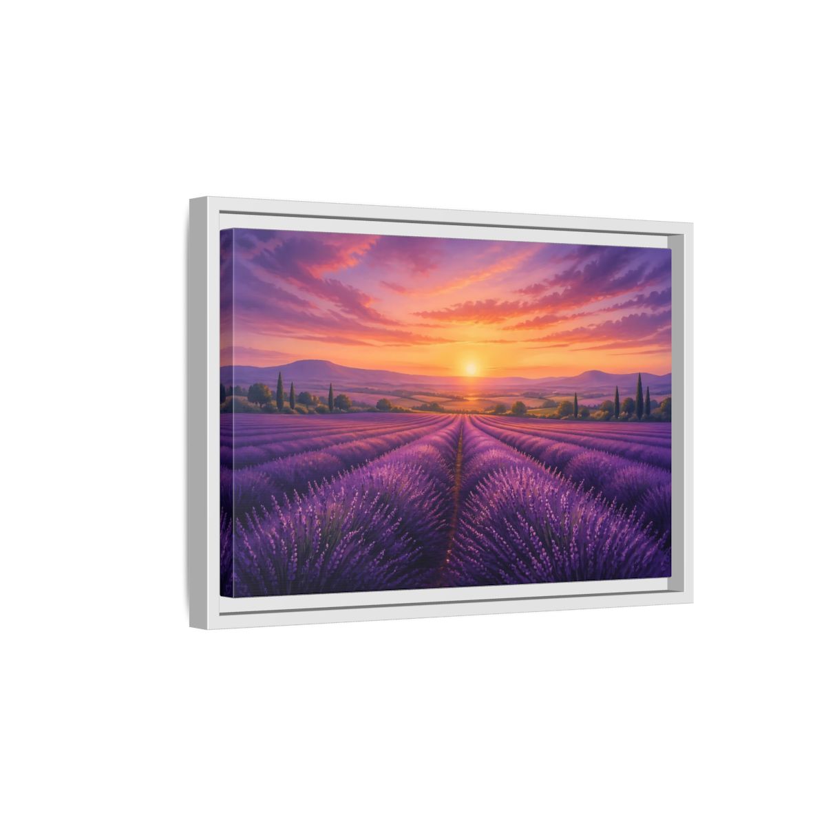 Side Mockup 4. Nature Lavender Field Purple Lavender Sunset shown as stretched canvas wall art