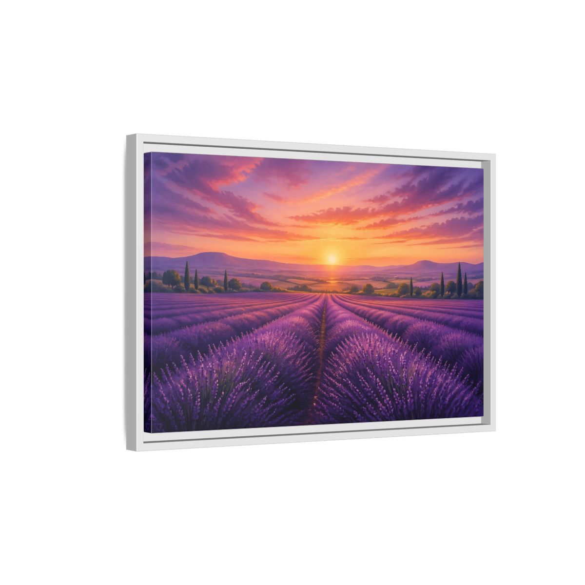 Side Mockup 1. Nature Lavender Field Purple Lavender Sunset shown as stretched canvas wall art