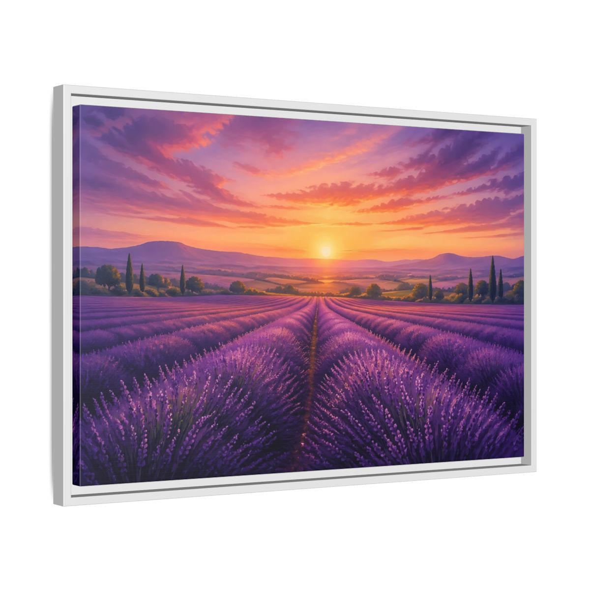 Side Mockup 10. Nature Lavender Field Purple Lavender Sunset shown as stretched canvas wall art