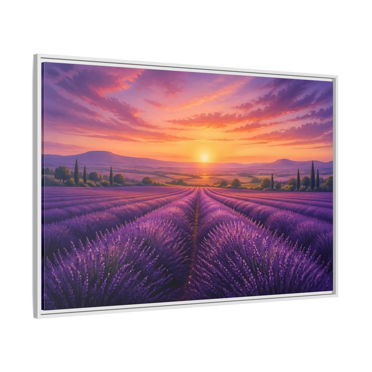 Side Mockup 7. Nature Lavender Field Purple Lavender Sunset shown as stretched canvas wall art