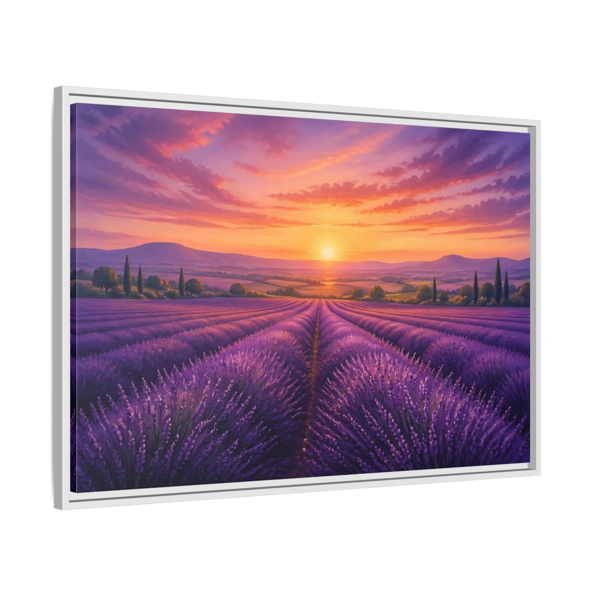 Side Mockup 9. Nature Lavender Field Purple Lavender Sunset shown as stretched canvas wall art