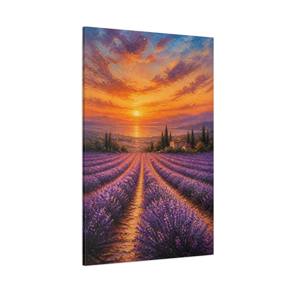 Side Mockup 1. Nature Lavender Field Lavender Sunset shown as stretched canvas wall art