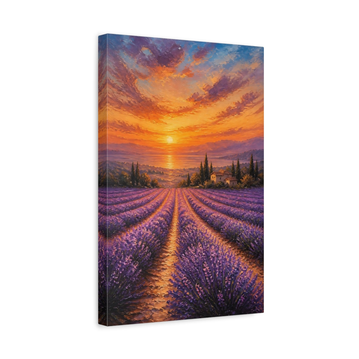 Side Mockup 4. Nature Lavender Field Lavender Sunset shown as stretched canvas wall art