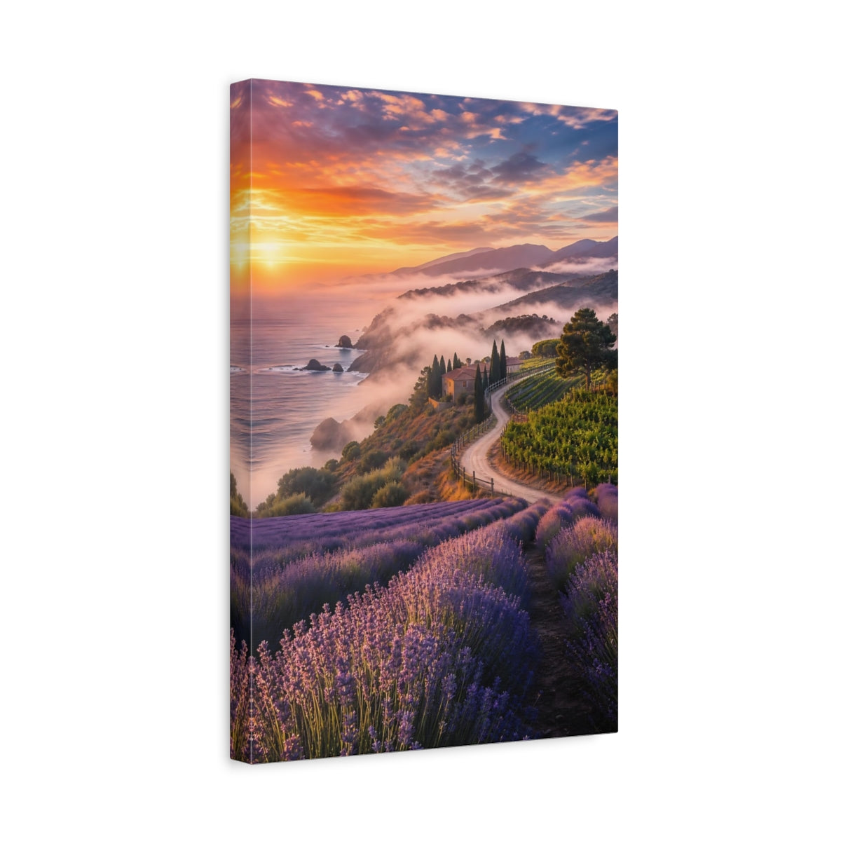 Side Mockup 4. Nature Lavender Field Lavender Sunset Landscape shown as stretched canvas wall art