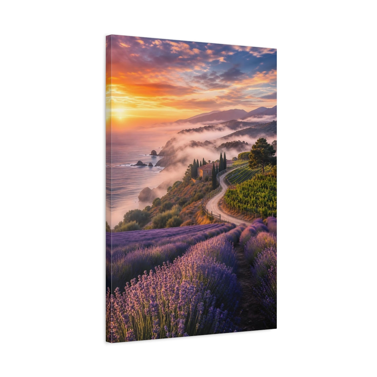 Side Mockup 2. Nature Lavender Field Lavender Sunset Landscape shown as stretched canvas wall art